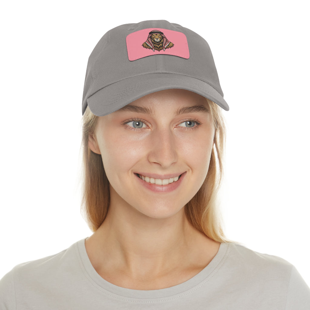Lion in Keffiyeh Leather Patch Dad Hat — Cozy Desert Vibes, Gift for Him