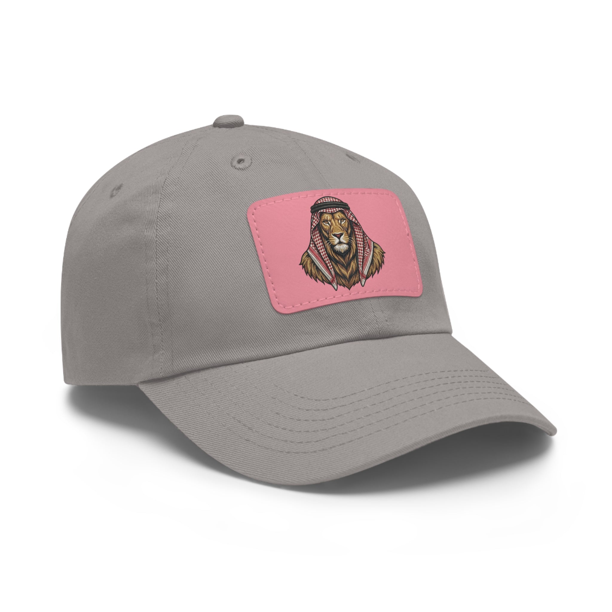 Lion in Keffiyeh Leather Patch Dad Hat — Cozy Desert Vibes, Gift for Him