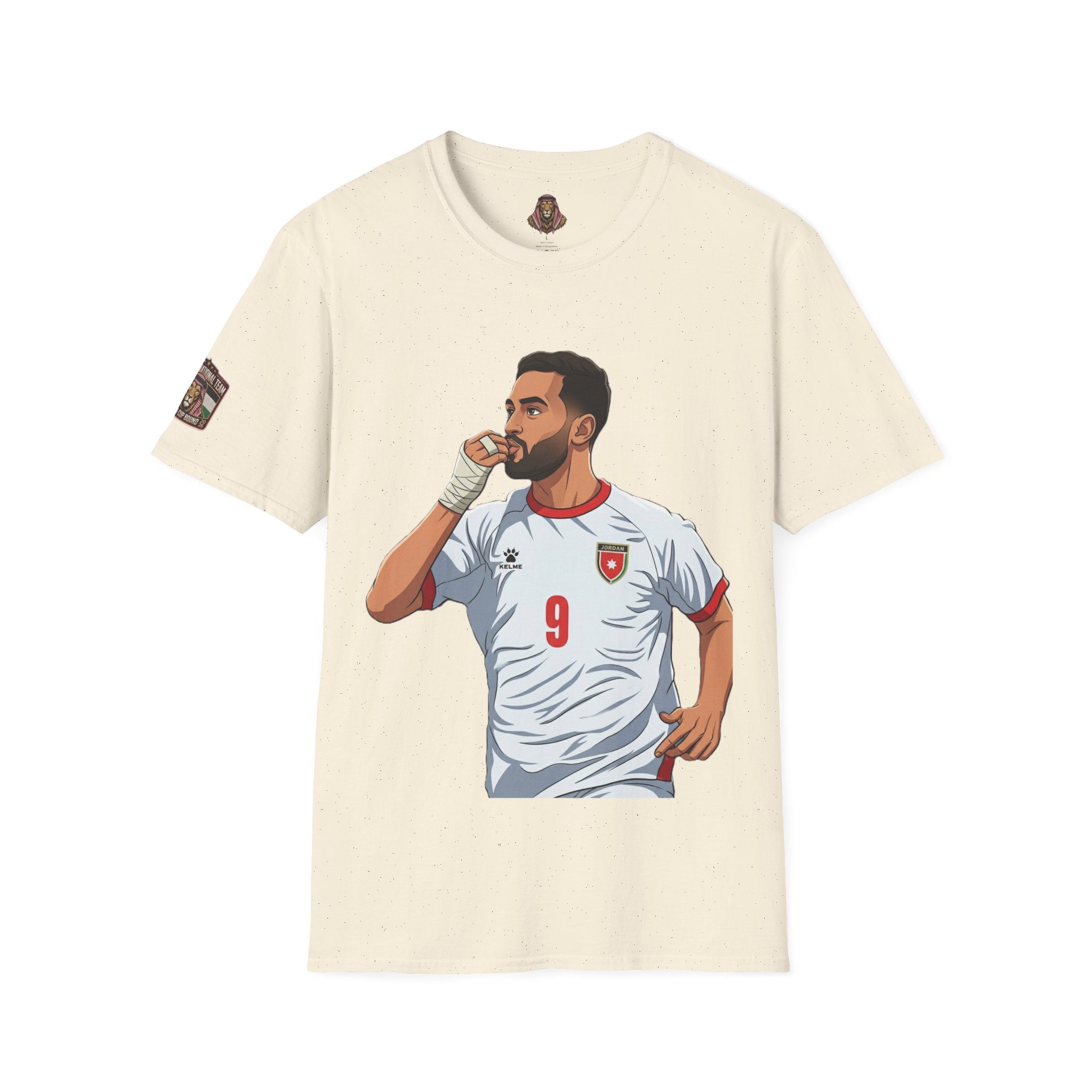 Soccer King T-Shirt — Lion with Shemagh & #9 Footballer Graphic Tee