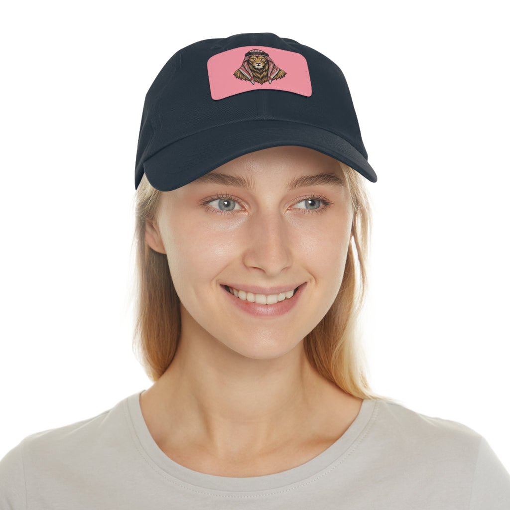 Lion in Keffiyeh Leather Patch Dad Hat — Cozy Desert Vibes, Gift for Him