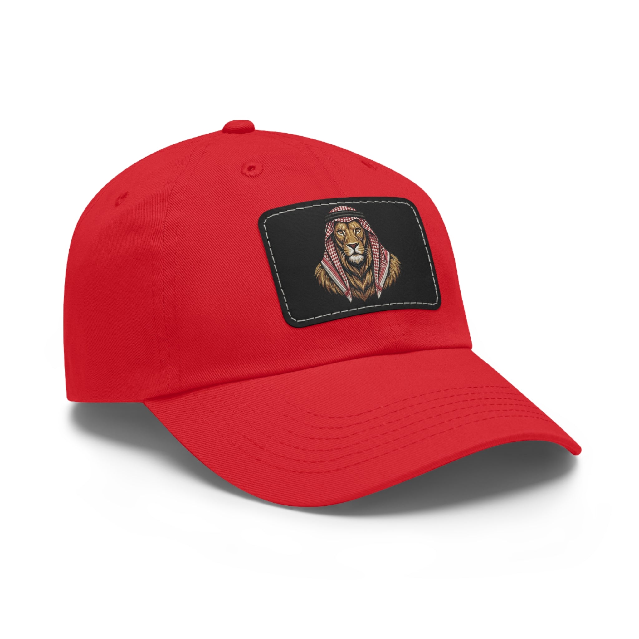 Lion in Keffiyeh Leather Patch Dad Hat — Cozy Desert Vibes, Gift for Him