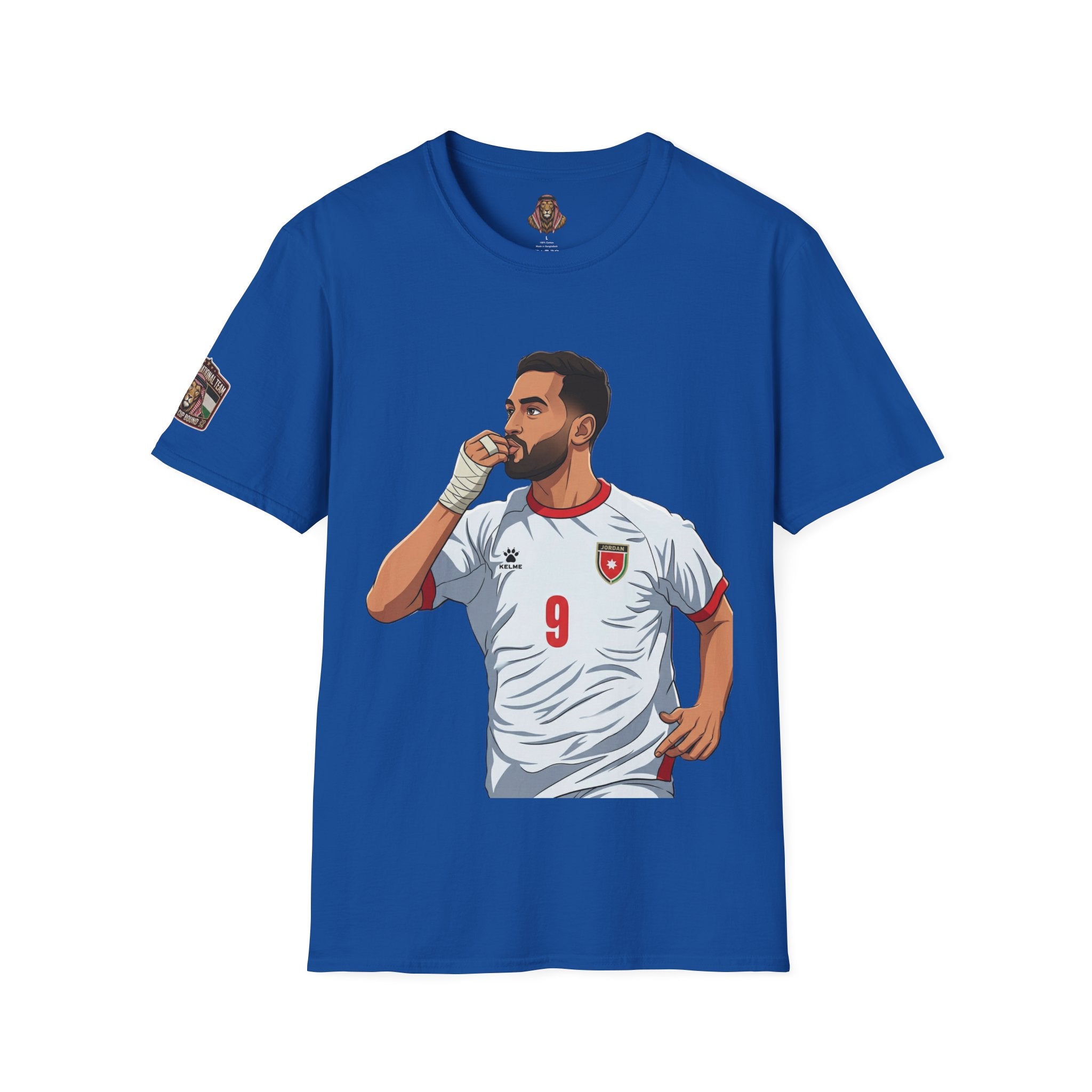 Soccer King T-Shirt — Lion with Shemagh & #9 Footballer Graphic Tee