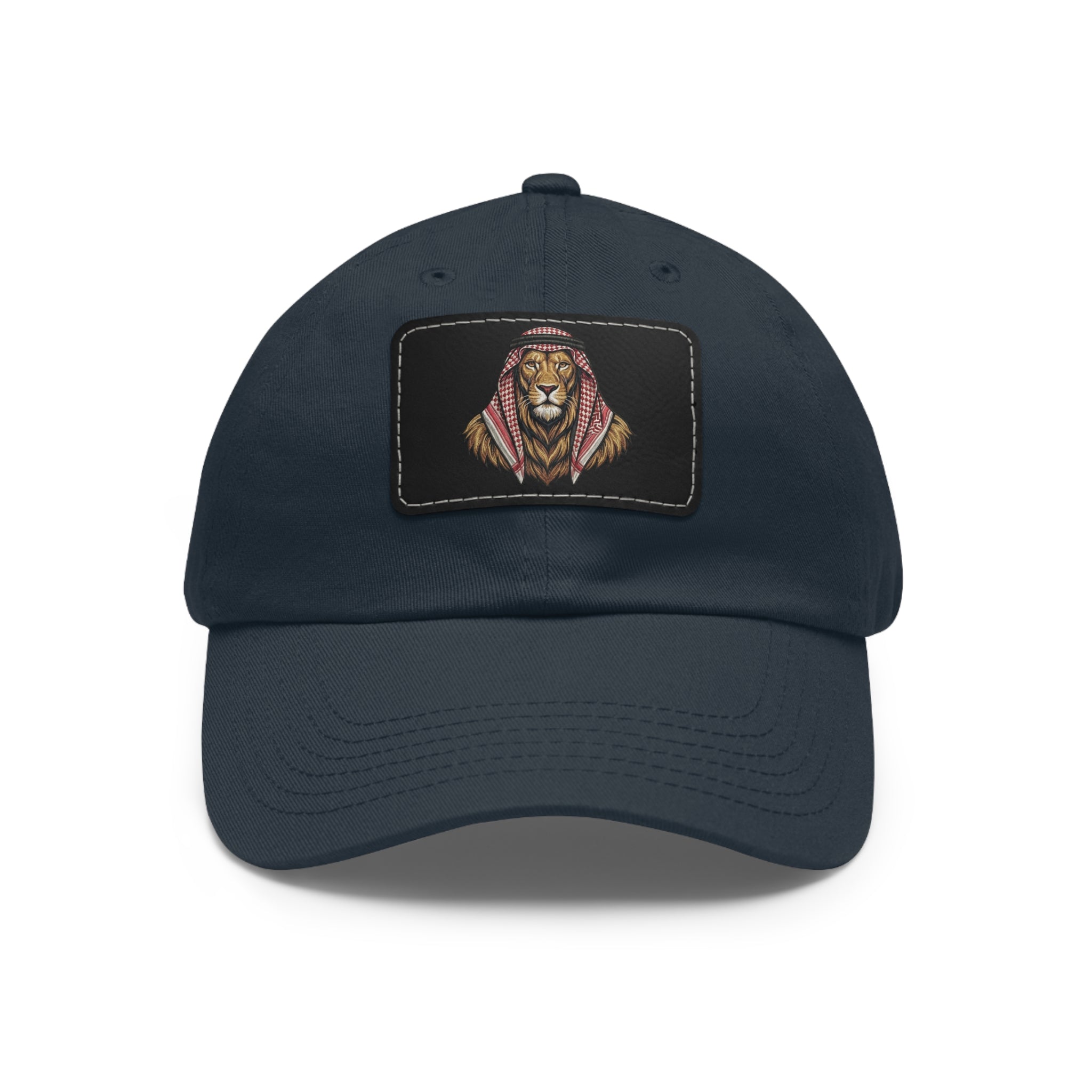 Lion in Keffiyeh Leather Patch Dad Hat — Cozy Desert Vibes, Gift for Him