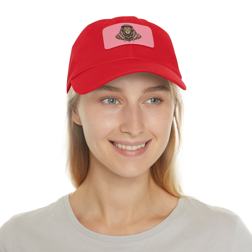 Lion in Keffiyeh Leather Patch Dad Hat — Cozy Desert Vibes, Gift for Him