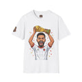 Soccer Champion T-Shirt — Player Lifting Trophy Graphic Tee