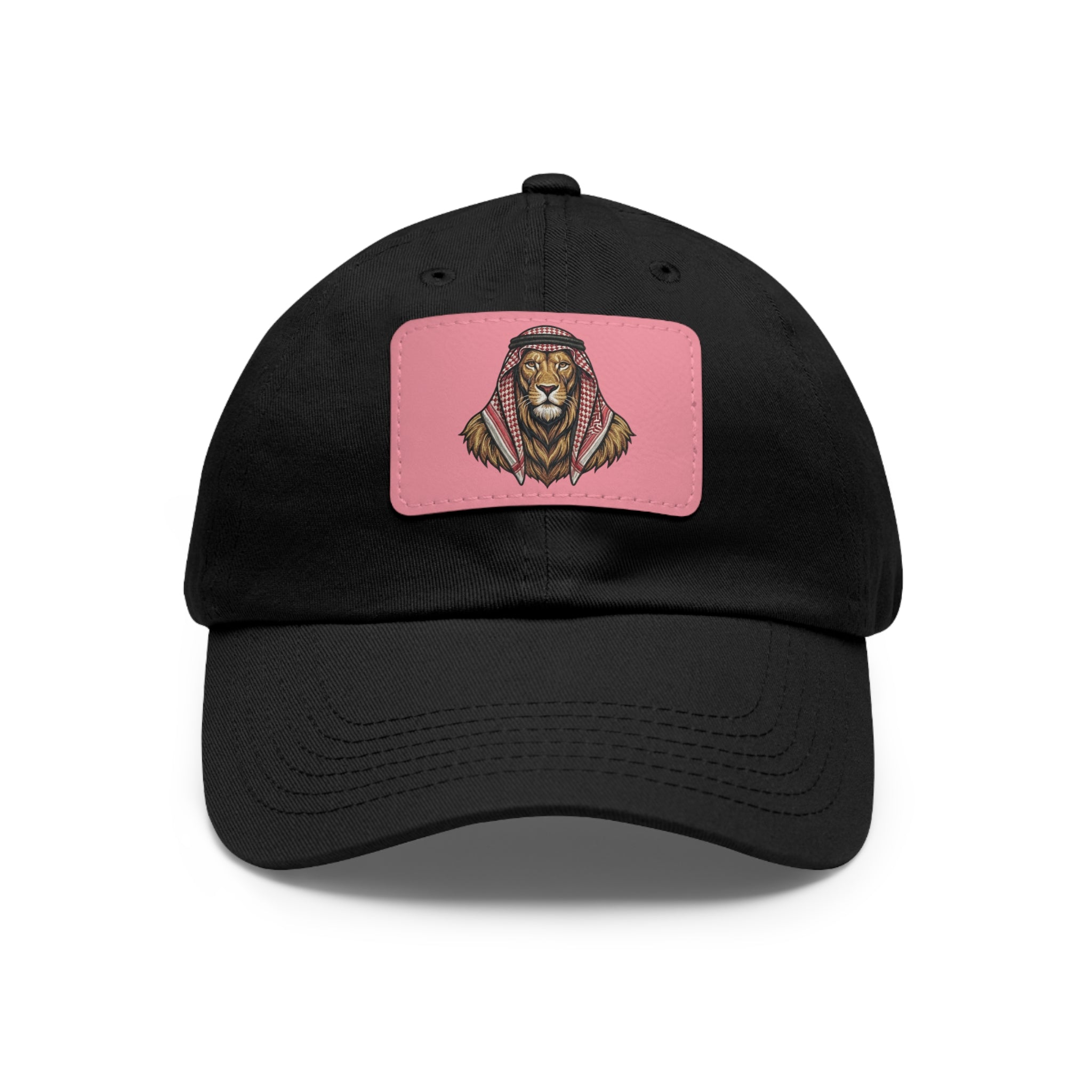 Lion in Keffiyeh Leather Patch Dad Hat — Cozy Desert Vibes, Gift for Him