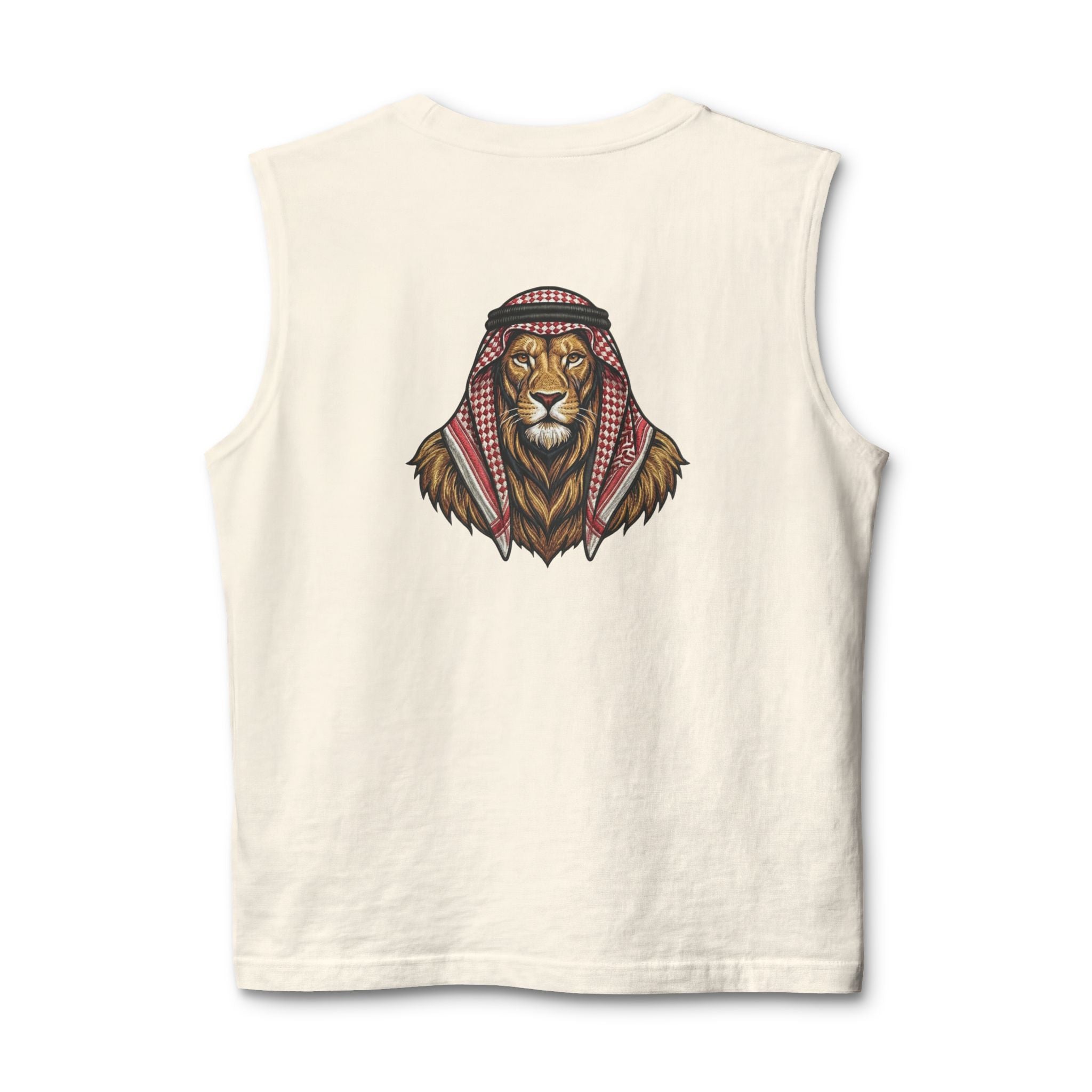 Jordan Football Crest Muscle Tank — Arabic 'الجزيرة' Soccer Emblem with Lion Back Graphic