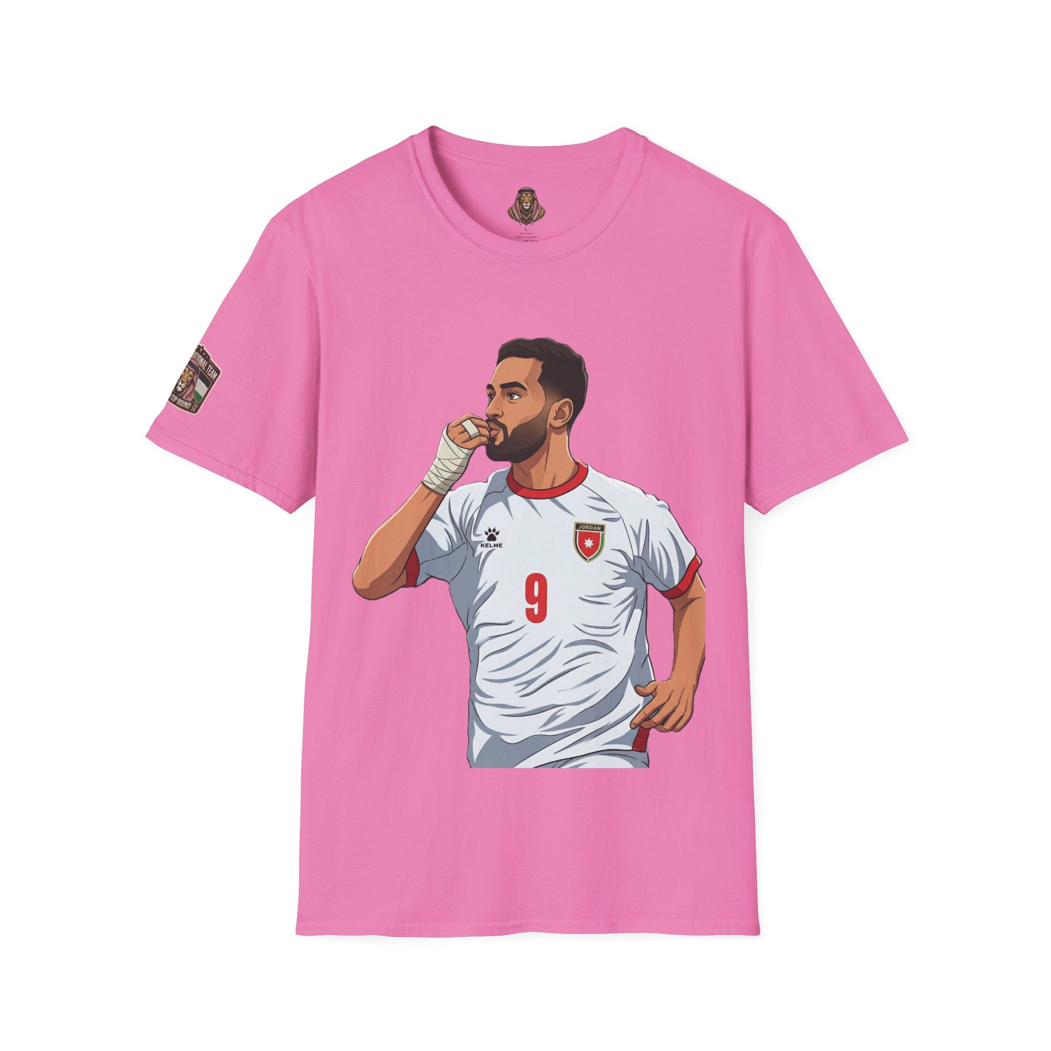 Soccer King T-Shirt — Lion with Shemagh & #9 Footballer Graphic Tee