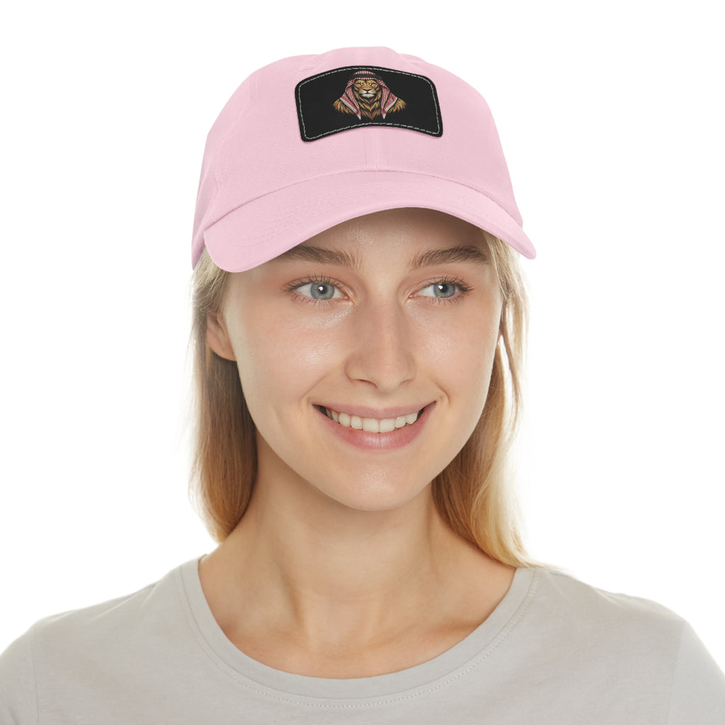 Lion in Keffiyeh Leather Patch Dad Hat — Cozy Desert Vibes, Gift for Him