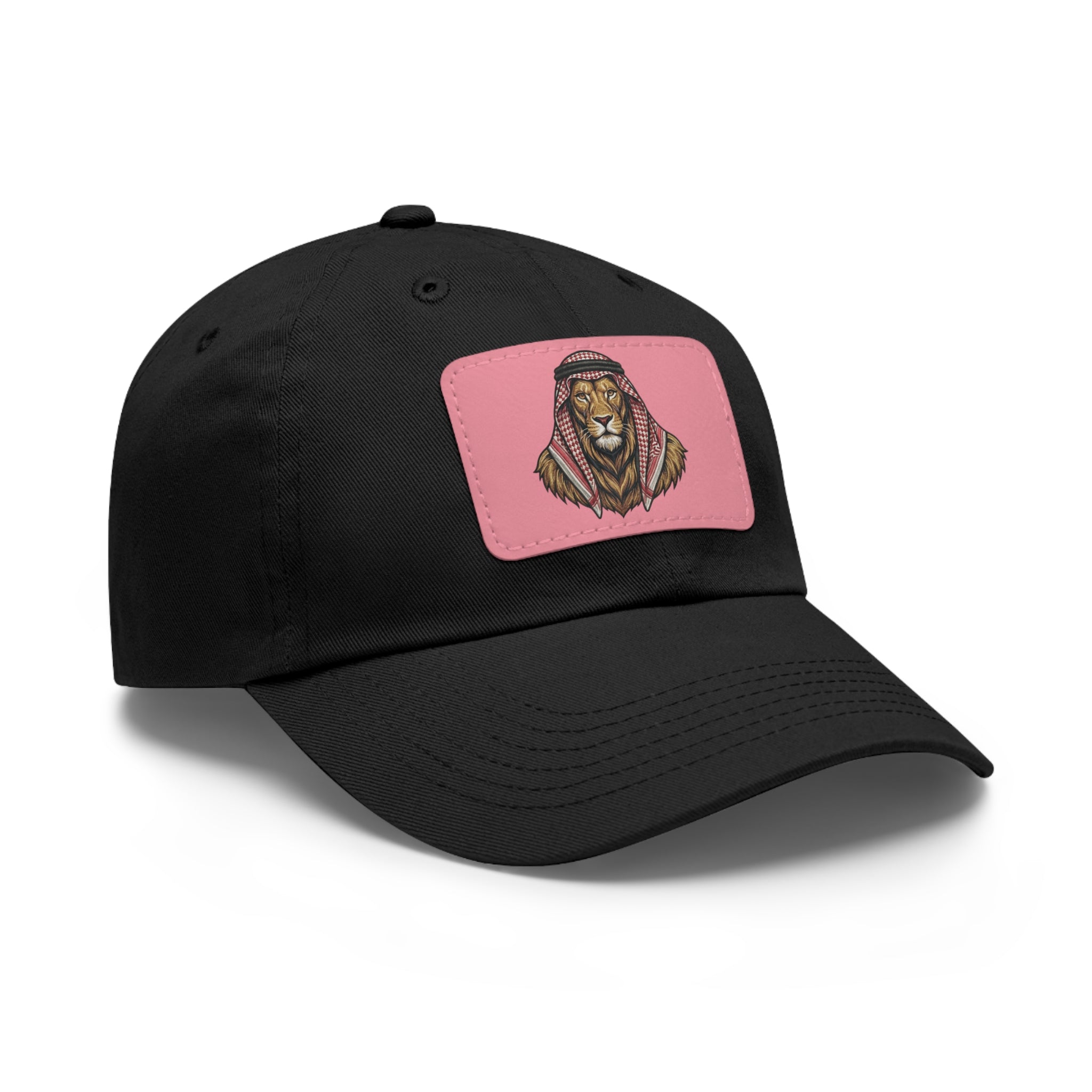 Lion in Keffiyeh Leather Patch Dad Hat — Cozy Desert Vibes, Gift for Him
