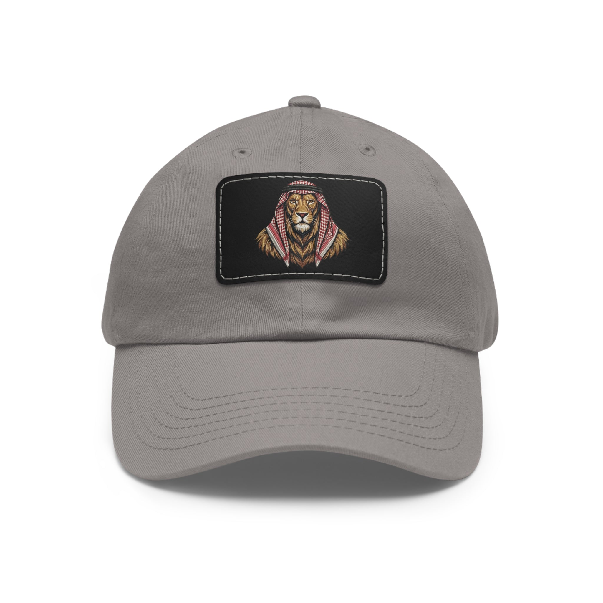 Lion in Keffiyeh Leather Patch Dad Hat — Cozy Desert Vibes, Gift for Him