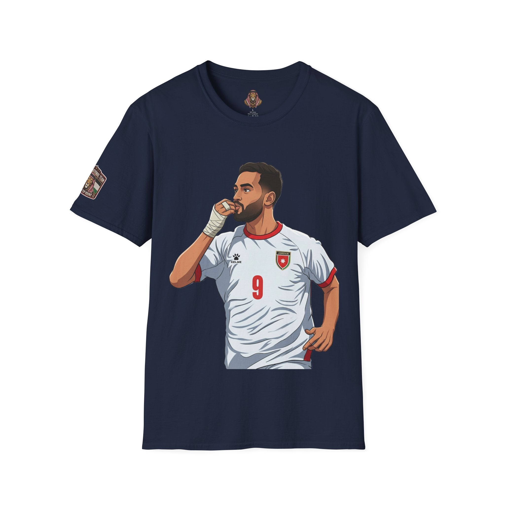 Soccer King T-Shirt — Lion with Shemagh & #9 Footballer Graphic Tee
