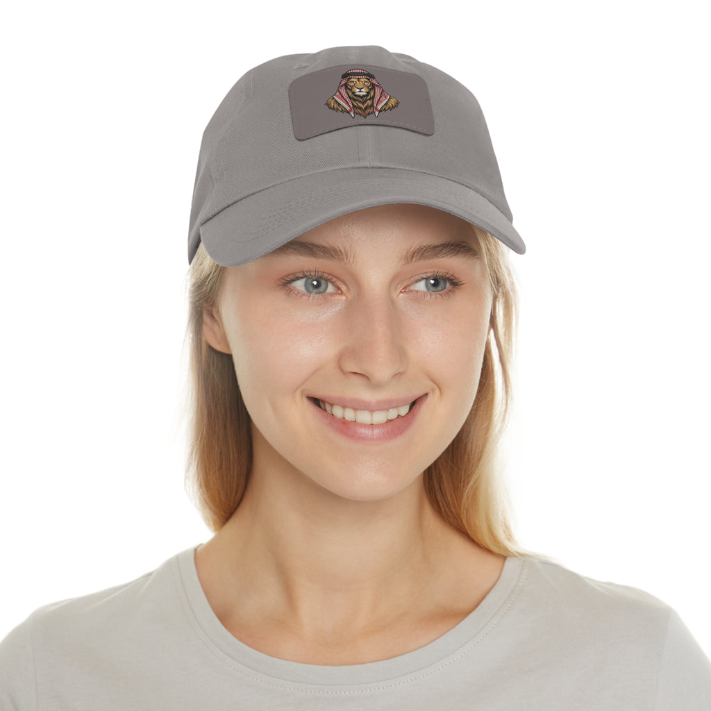 Lion in Keffiyeh Leather Patch Dad Hat — Cozy Desert Vibes, Gift for Him