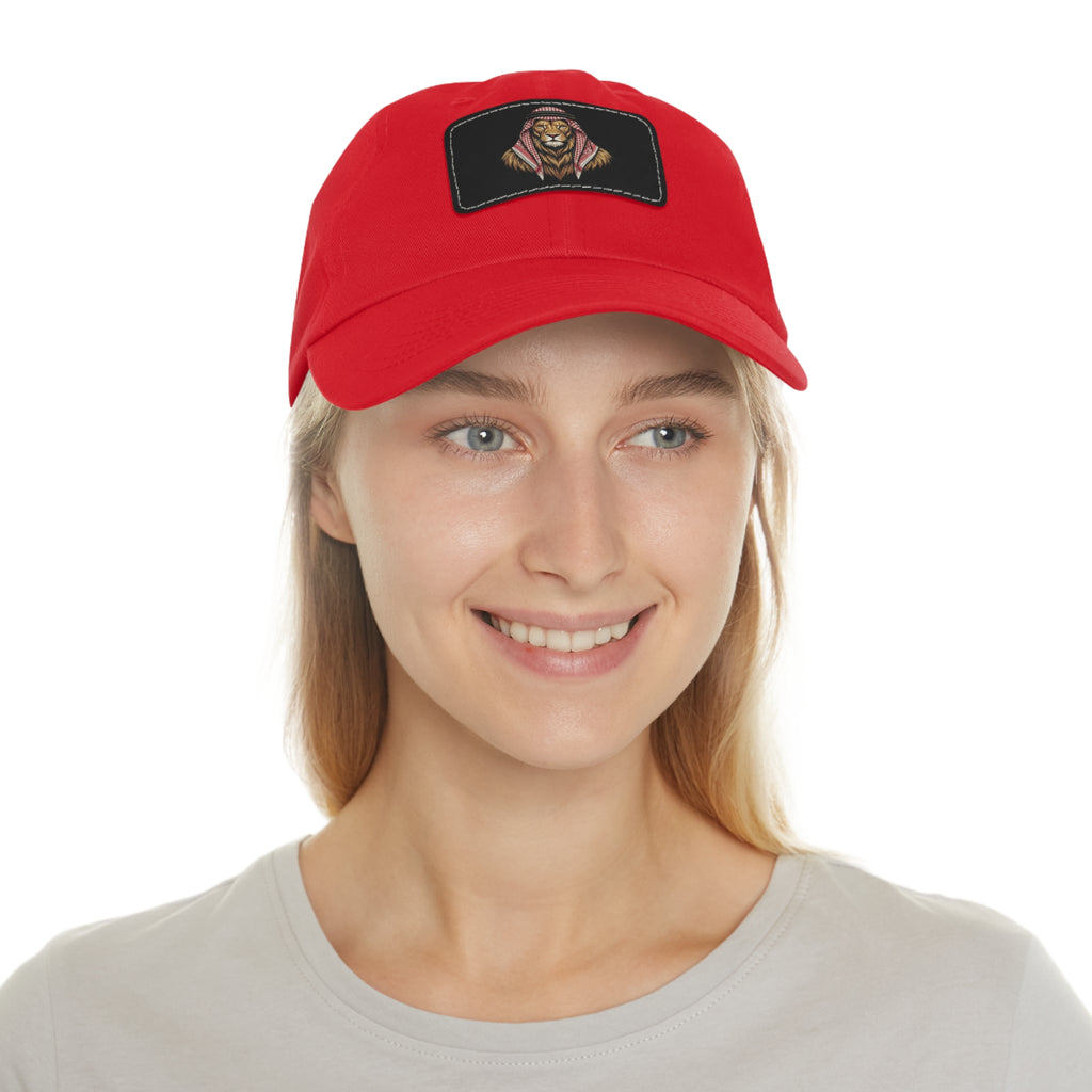 Lion in Keffiyeh Leather Patch Dad Hat — Cozy Desert Vibes, Gift for Him