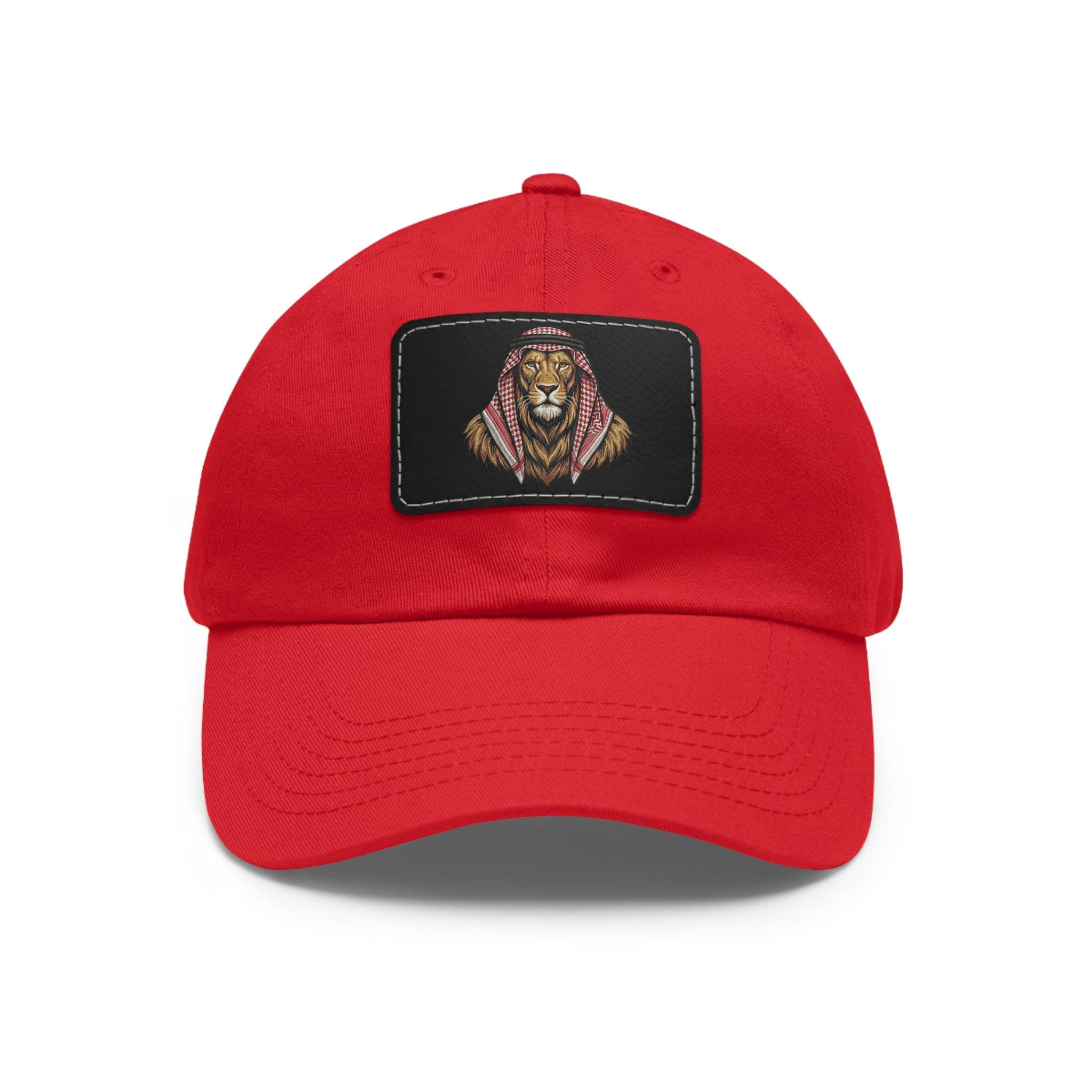 Lion in Keffiyeh Leather Patch Dad Hat — Cozy Desert Vibes, Gift for Him