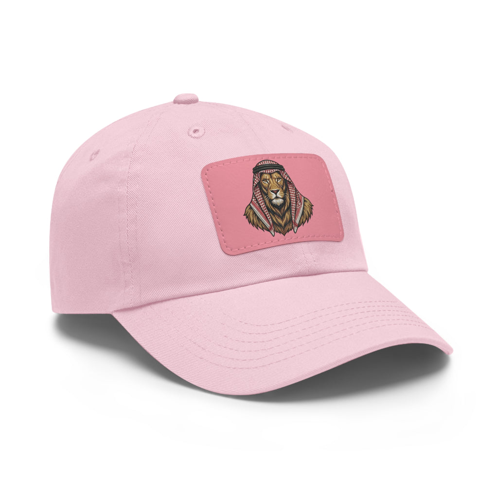 Lion in Keffiyeh Leather Patch Dad Hat — Cozy Desert Vibes, Gift for Him