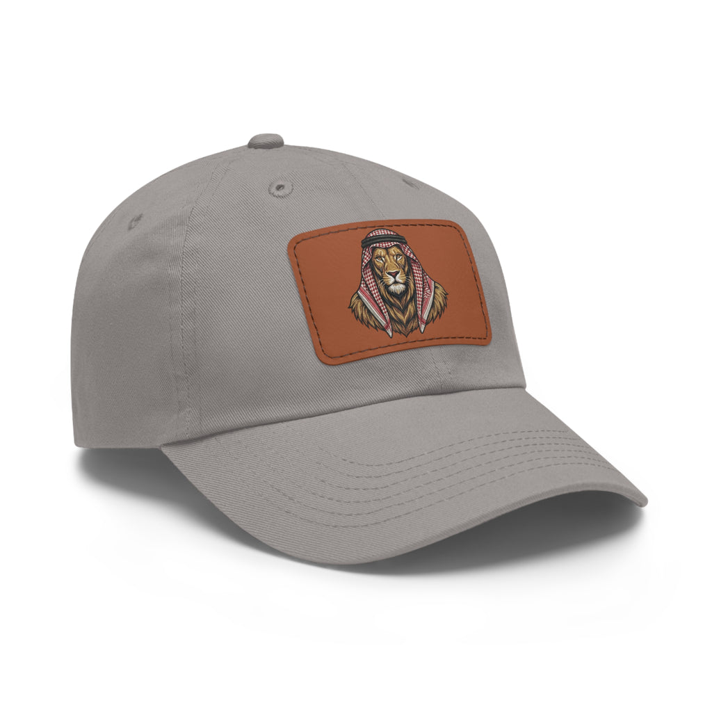 Lion in Keffiyeh Leather Patch Dad Hat — Cozy Desert Vibes, Gift for Him