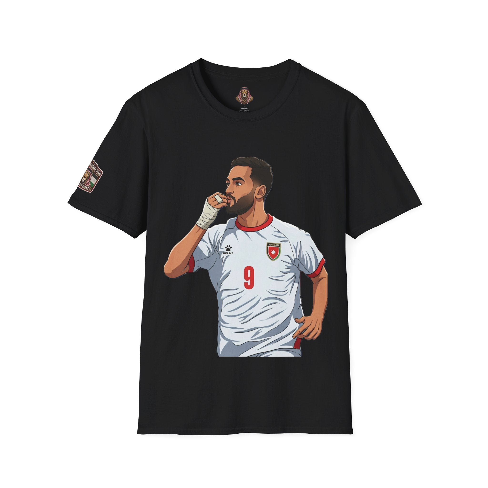 Soccer King T-Shirt — Lion with Shemagh & #9 Footballer Graphic Tee