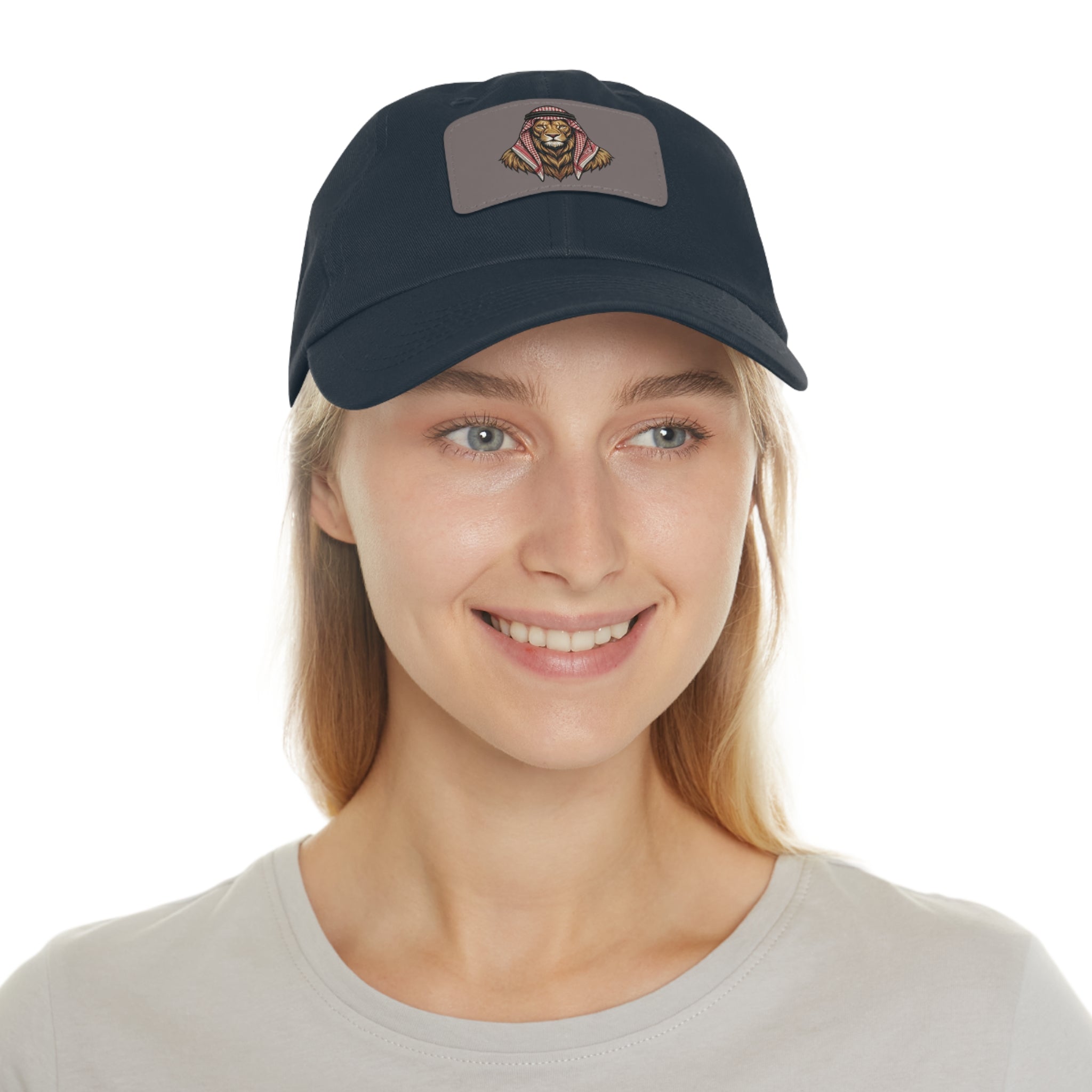 Lion in Keffiyeh Leather Patch Dad Hat — Cozy Desert Vibes, Gift for Him