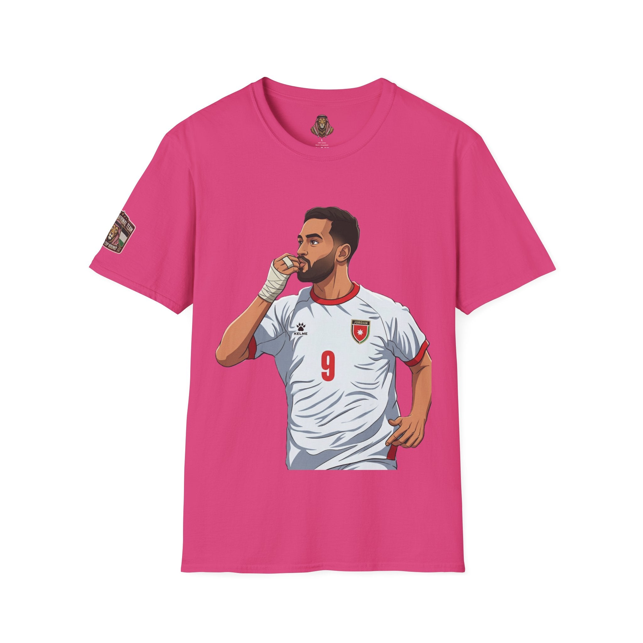 Soccer King T-Shirt — Lion with Shemagh & #9 Footballer Graphic Tee