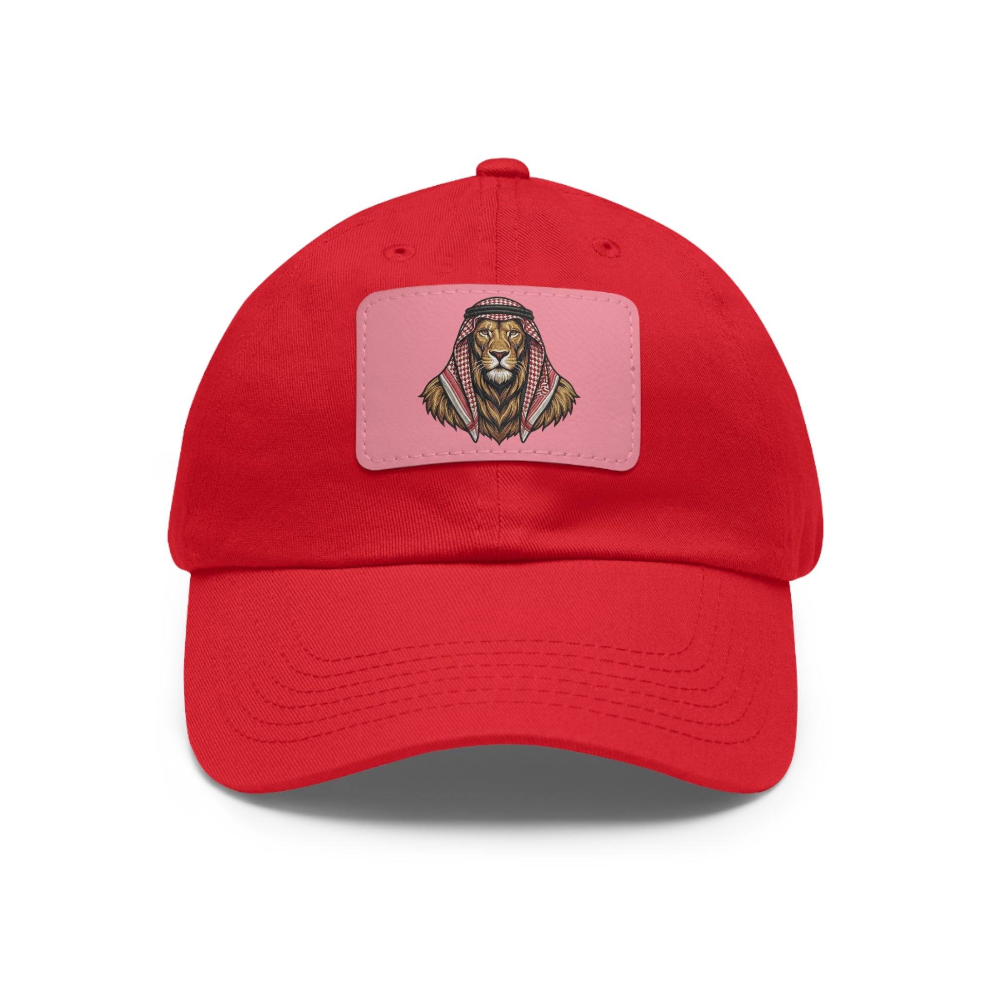 Lion in Keffiyeh Leather Patch Dad Hat — Cozy Desert Vibes, Gift for Him