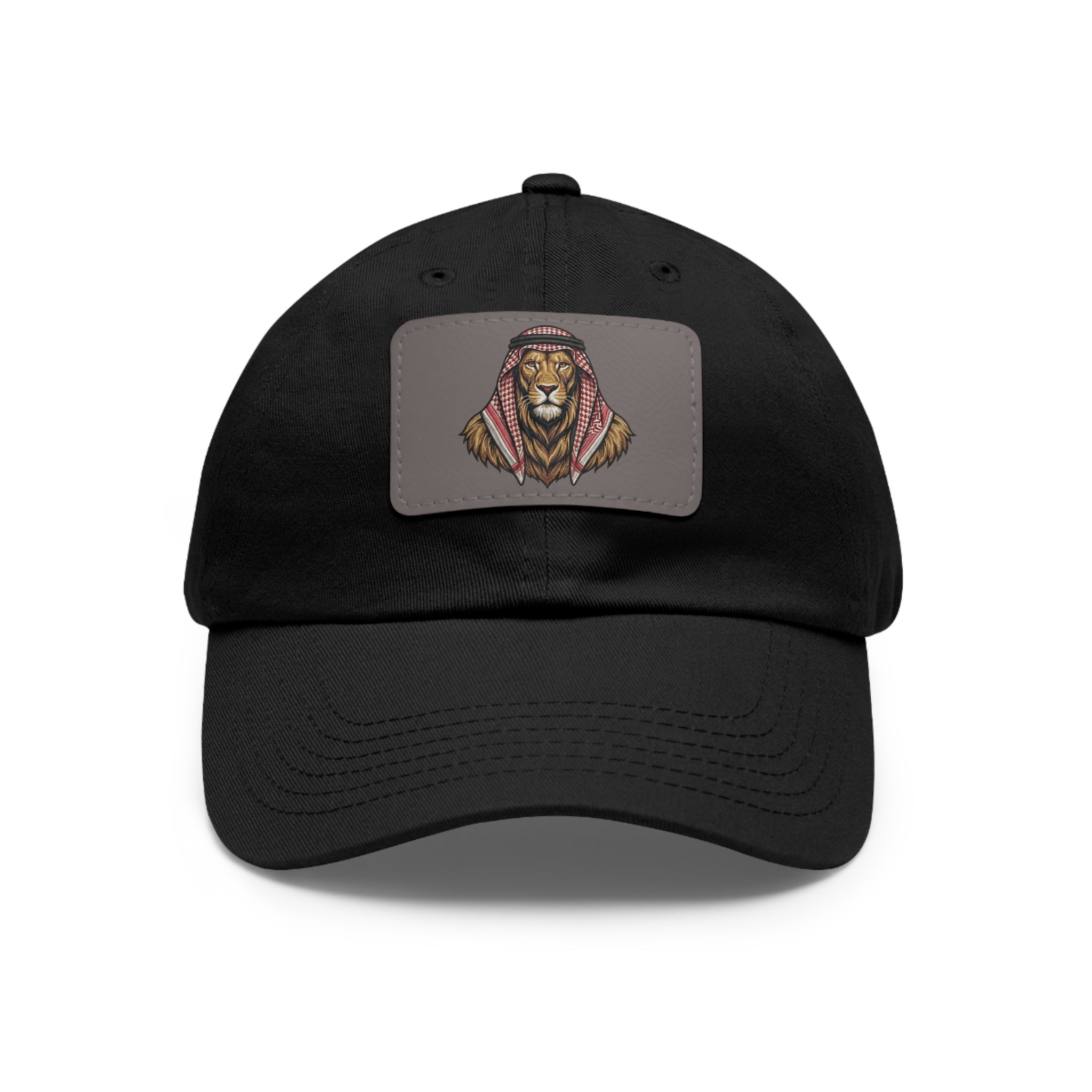 Lion in Keffiyeh Leather Patch Dad Hat — Cozy Desert Vibes, Gift for Him