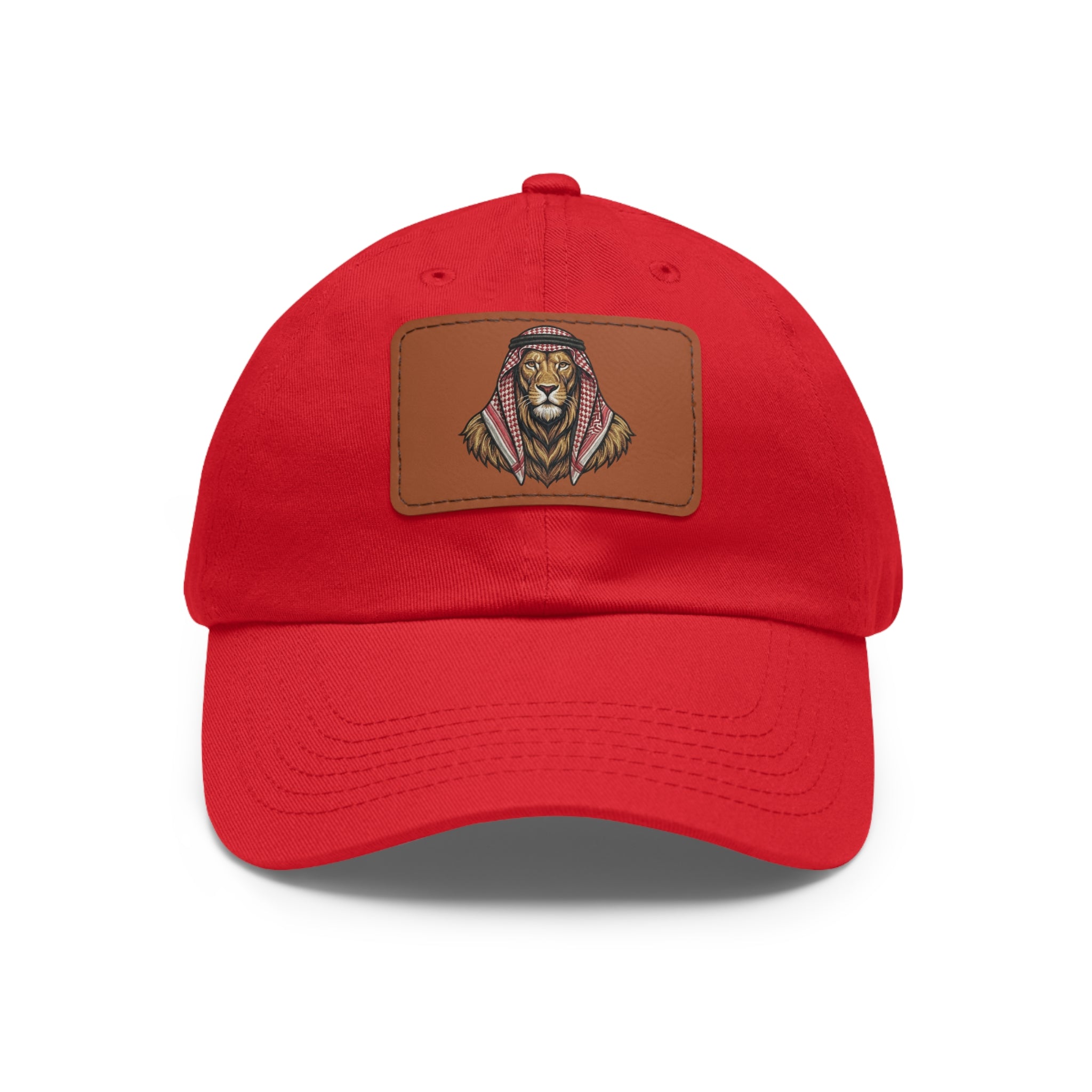 Lion in Keffiyeh Leather Patch Dad Hat — Cozy Desert Vibes, Gift for Him