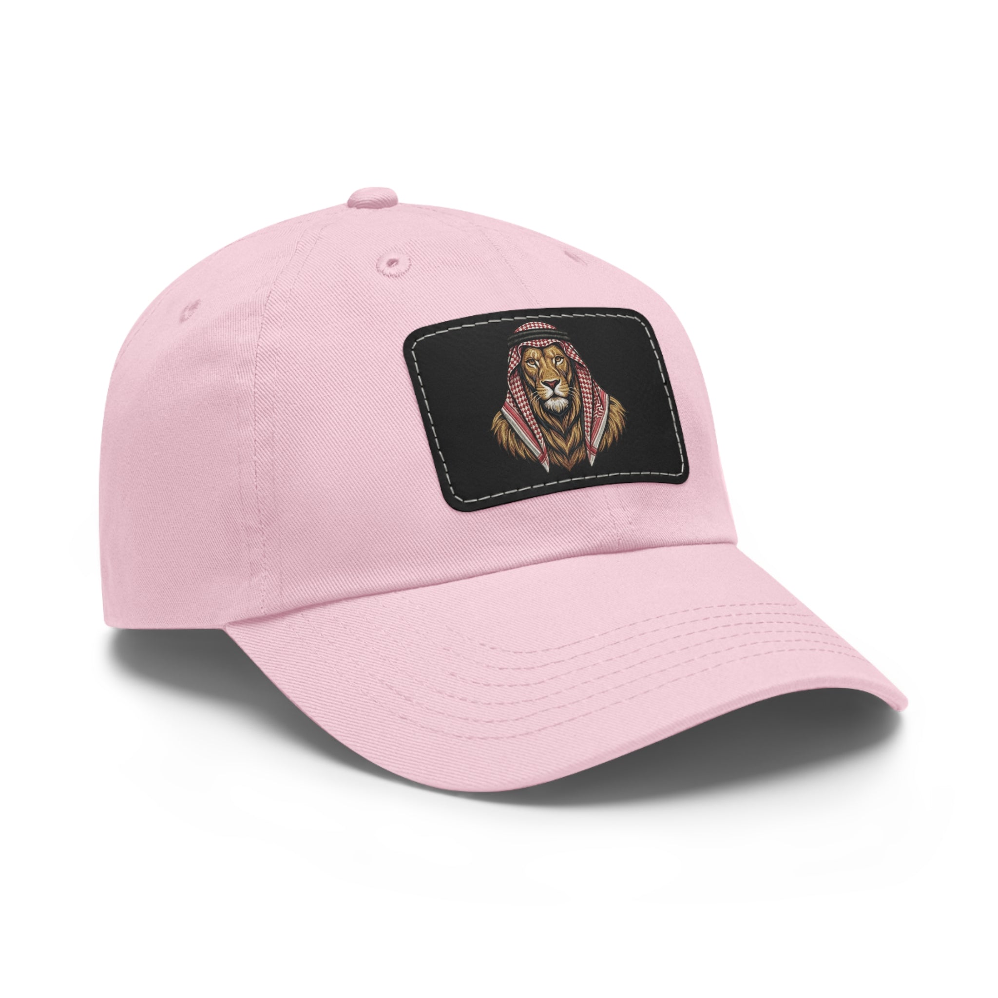 Lion in Keffiyeh Leather Patch Dad Hat — Cozy Desert Vibes, Gift for Him