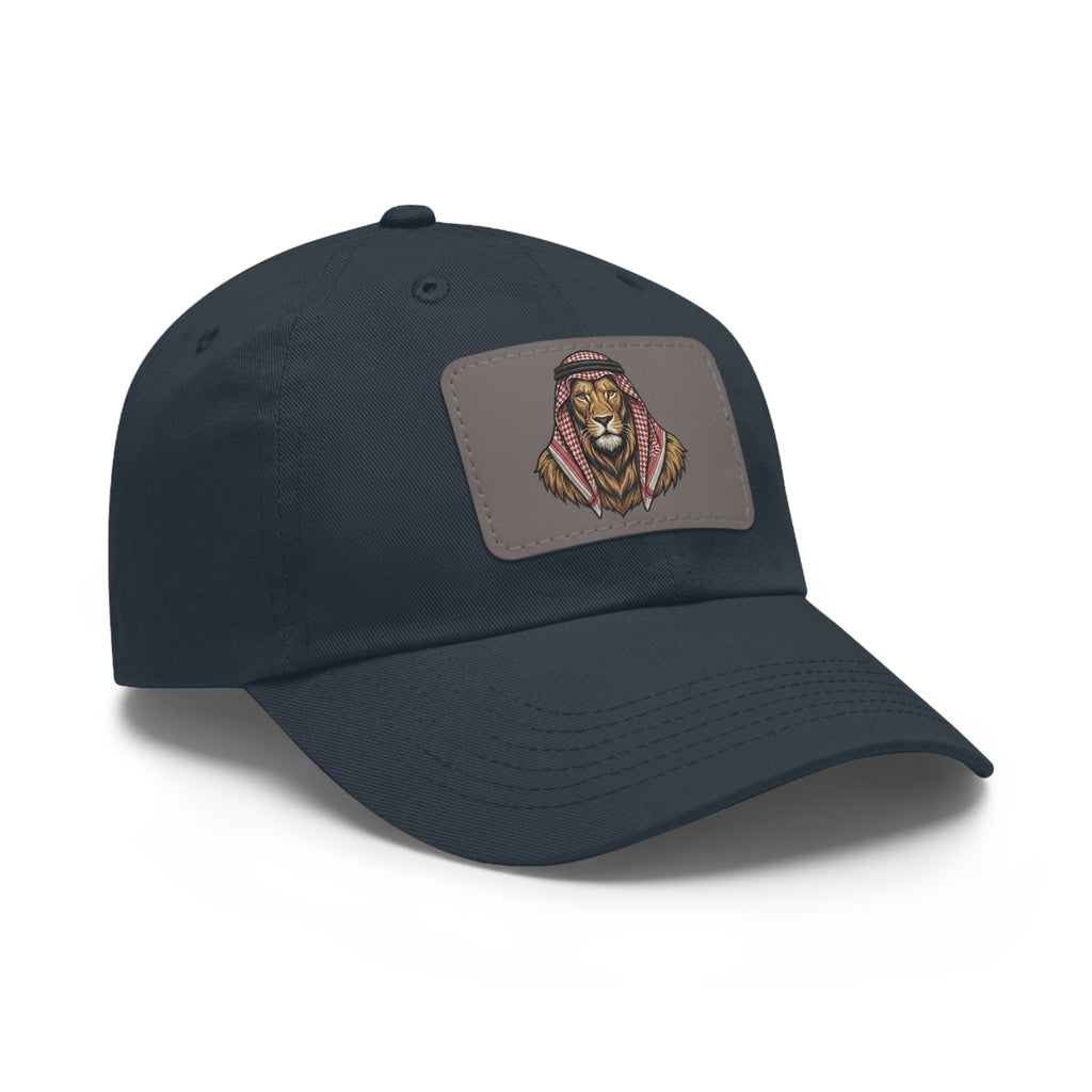 Lion in Keffiyeh Leather Patch Dad Hat — Cozy Desert Vibes, Gift for Him