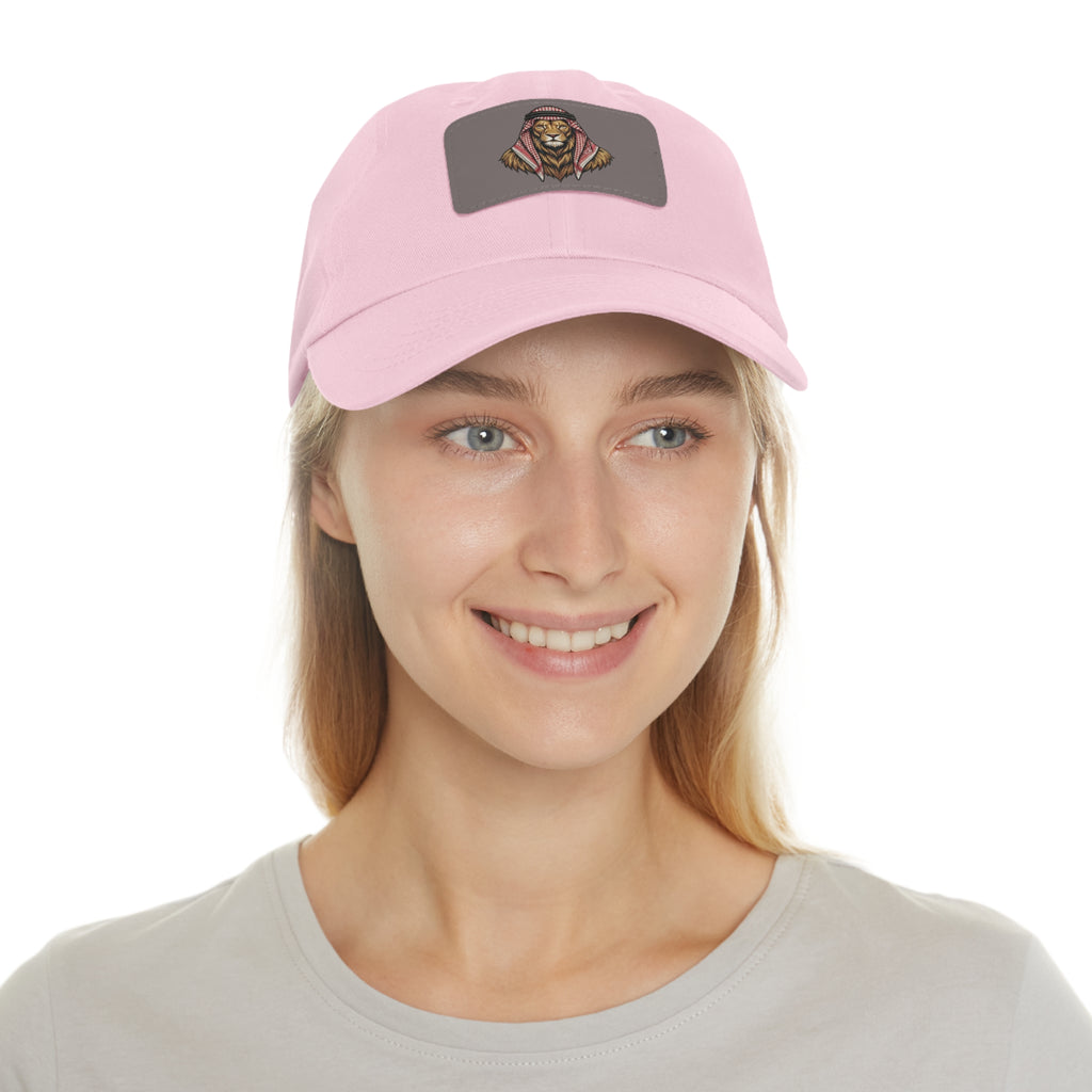 Lion in Keffiyeh Leather Patch Dad Hat — Cozy Desert Vibes, Gift for Him