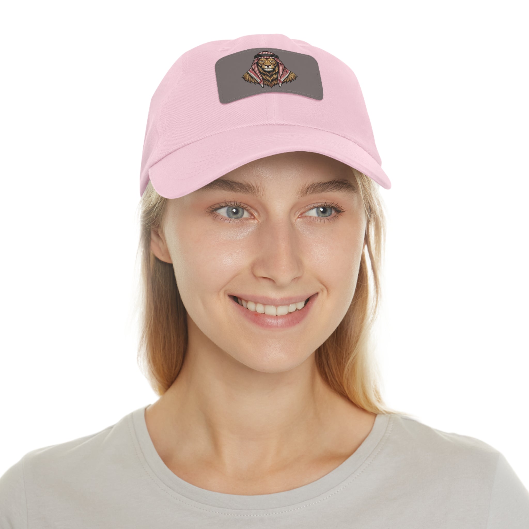 Lion in Keffiyeh Leather Patch Dad Hat — Cozy Desert Vibes, Gift for Him