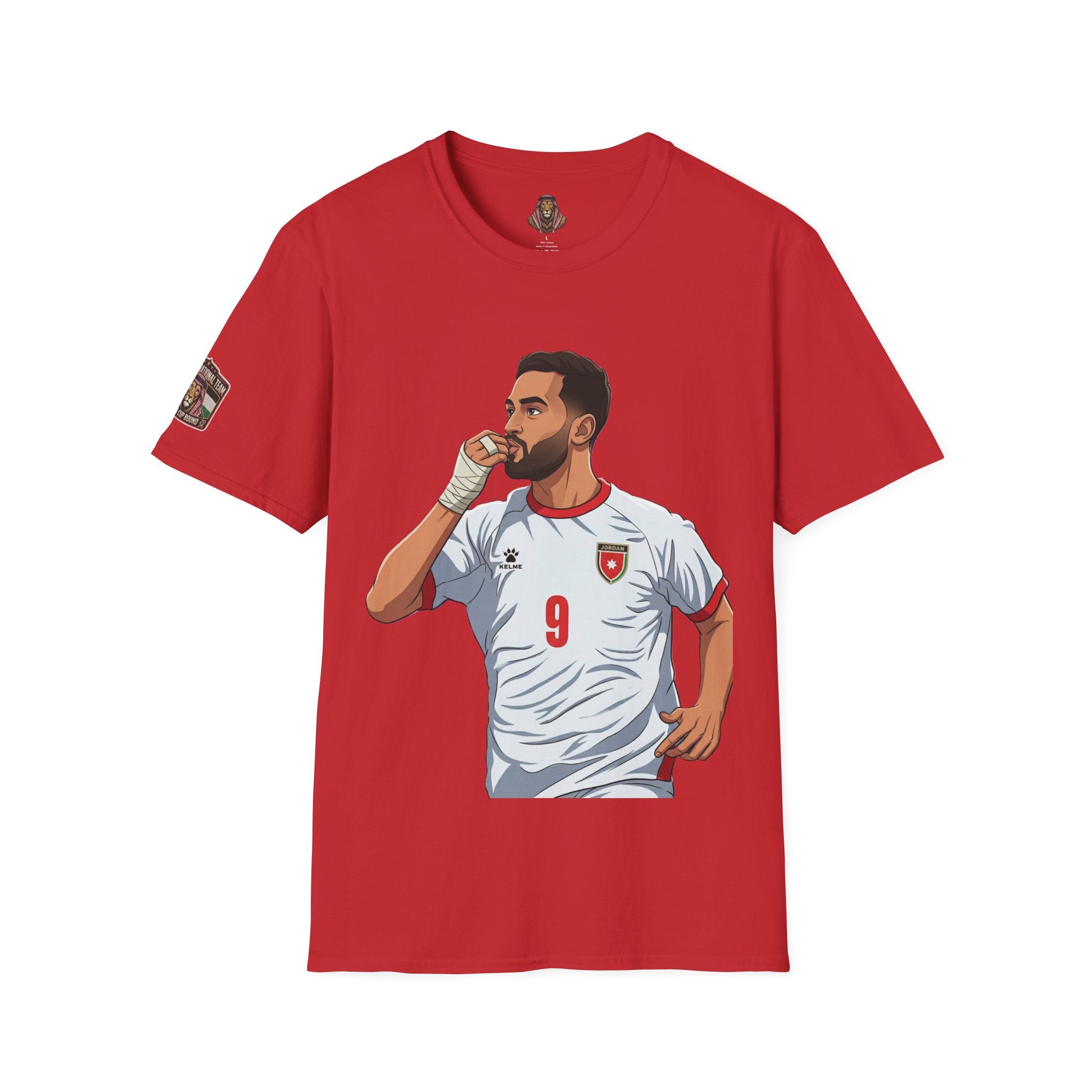 Soccer King T-Shirt — Lion with Shemagh & #9 Footballer Graphic Tee