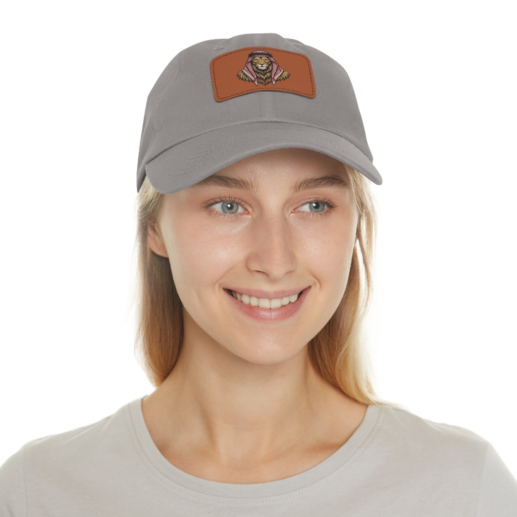Lion in Keffiyeh Leather Patch Dad Hat — Cozy Desert Vibes, Gift for Him