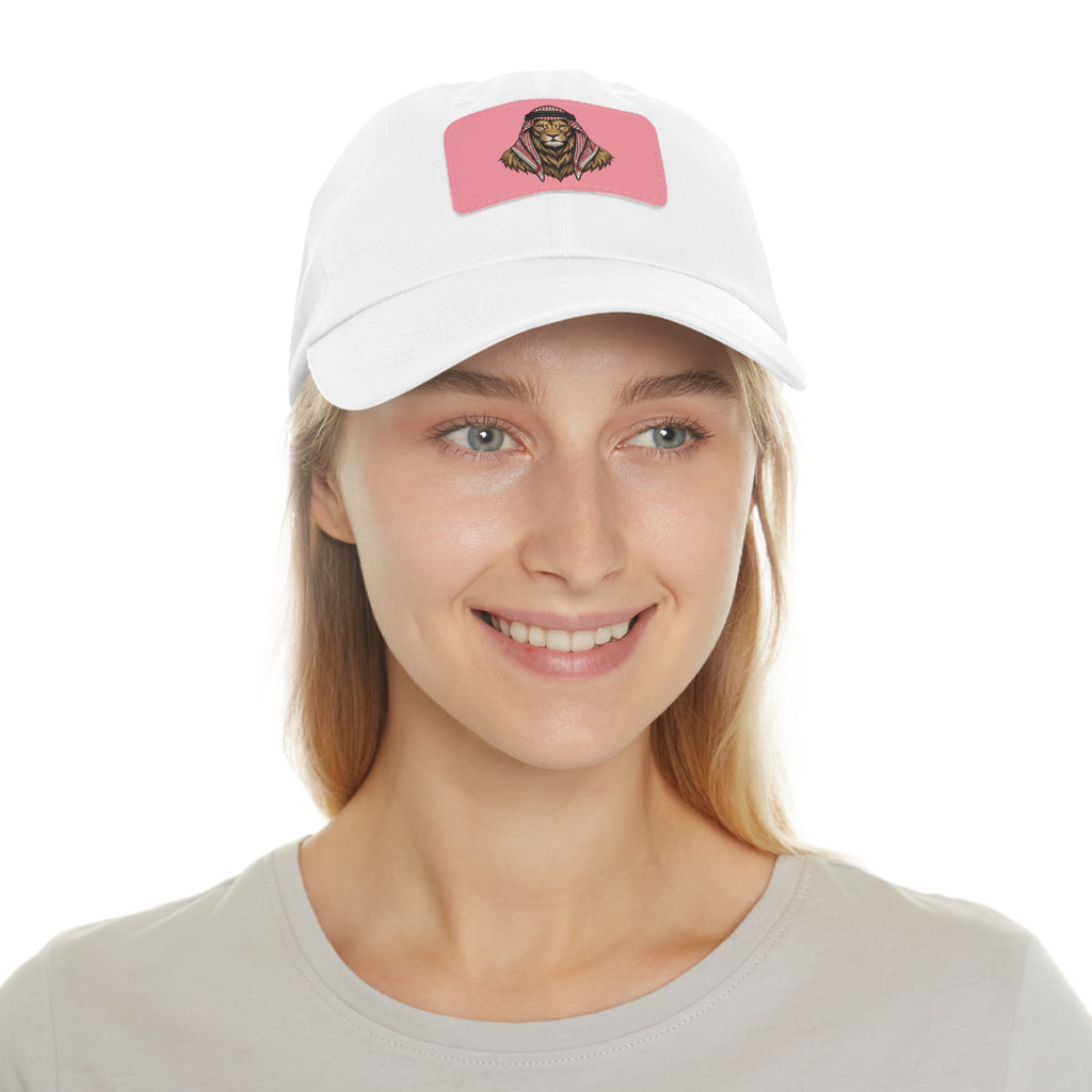 Lion in Keffiyeh Leather Patch Dad Hat — Cozy Desert Vibes, Gift for Him