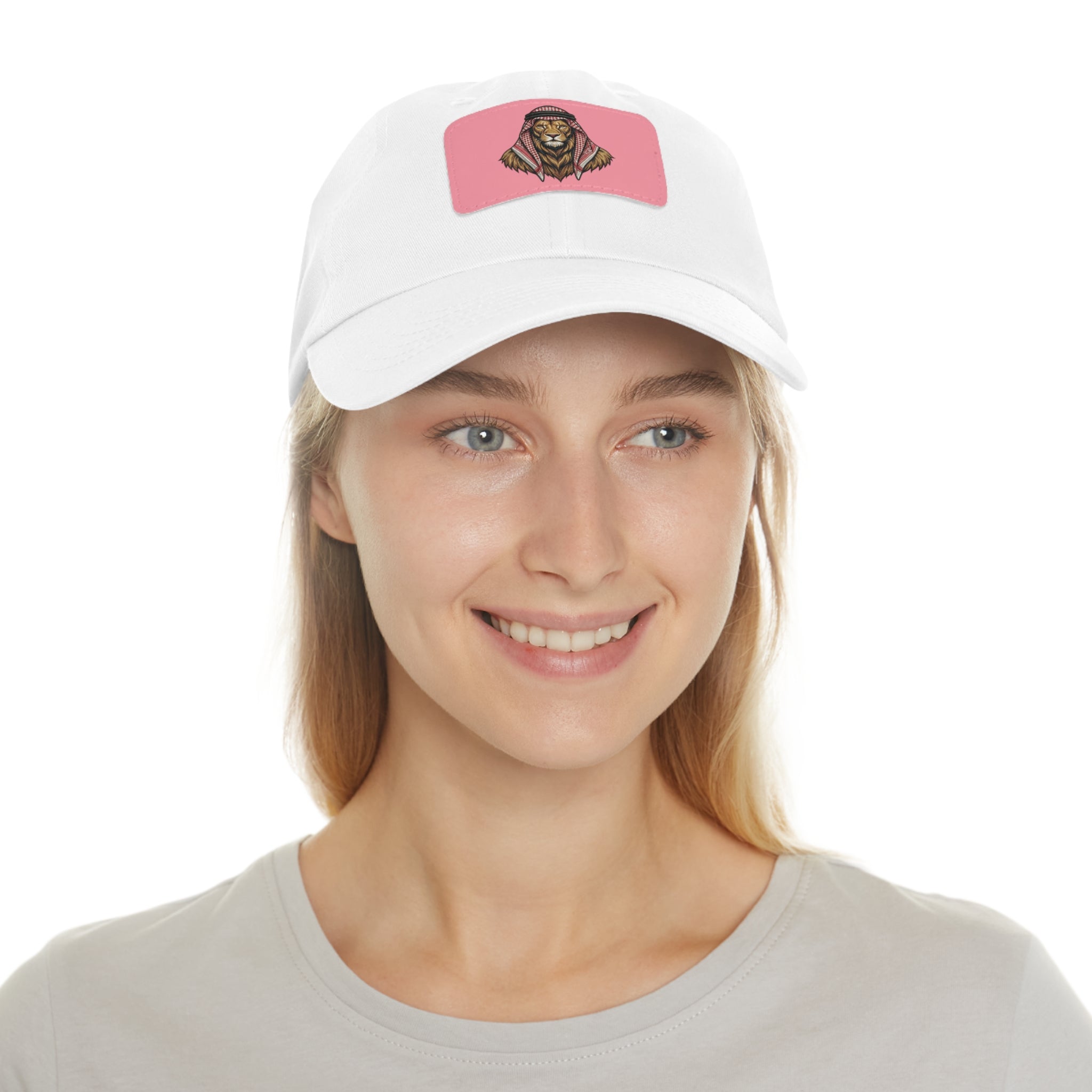 Lion in Keffiyeh Leather Patch Dad Hat — Cozy Desert Vibes, Gift for Him