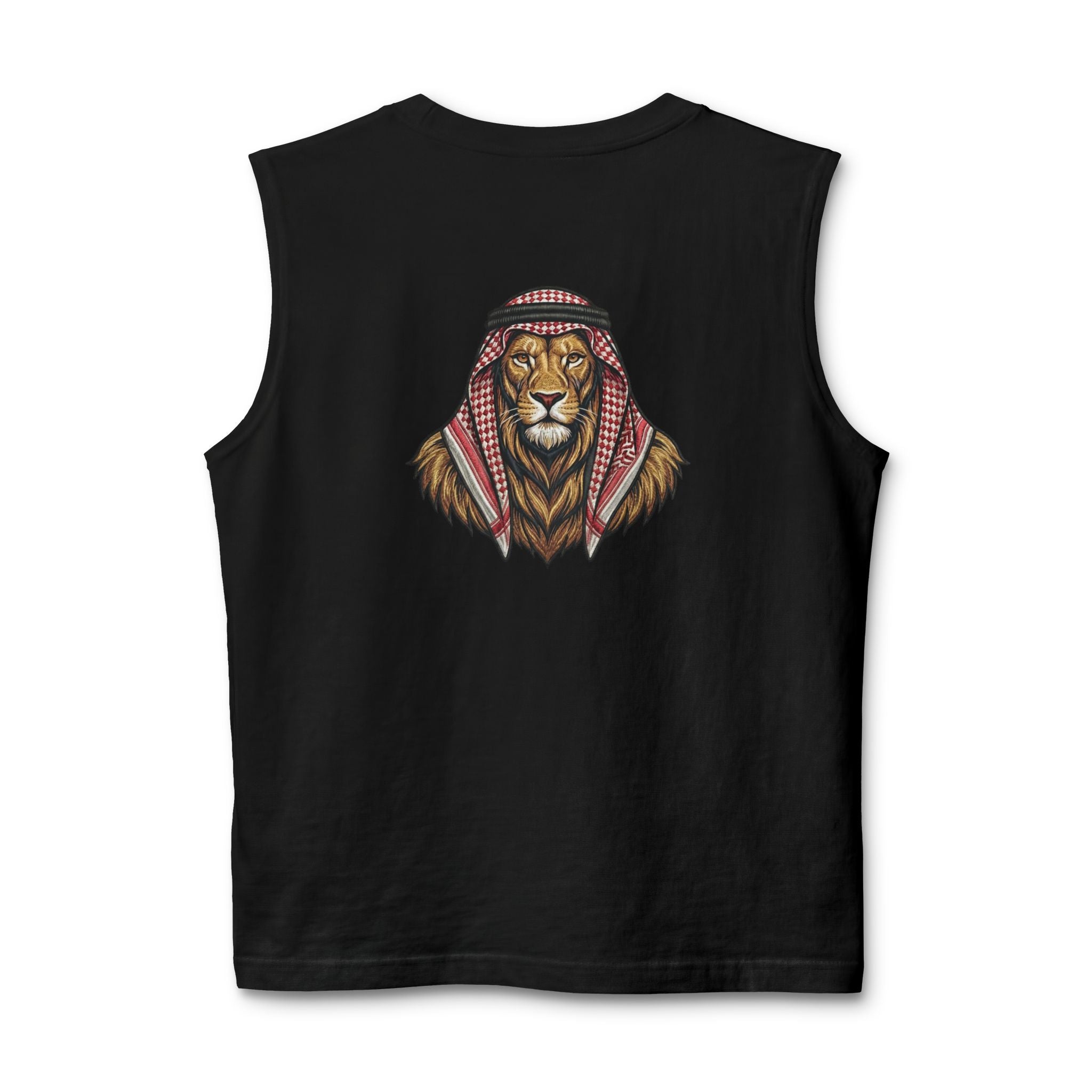 Jordan Football Crest Muscle Tank — Arabic 'الجزيرة' Soccer Emblem with Lion Back Graphic