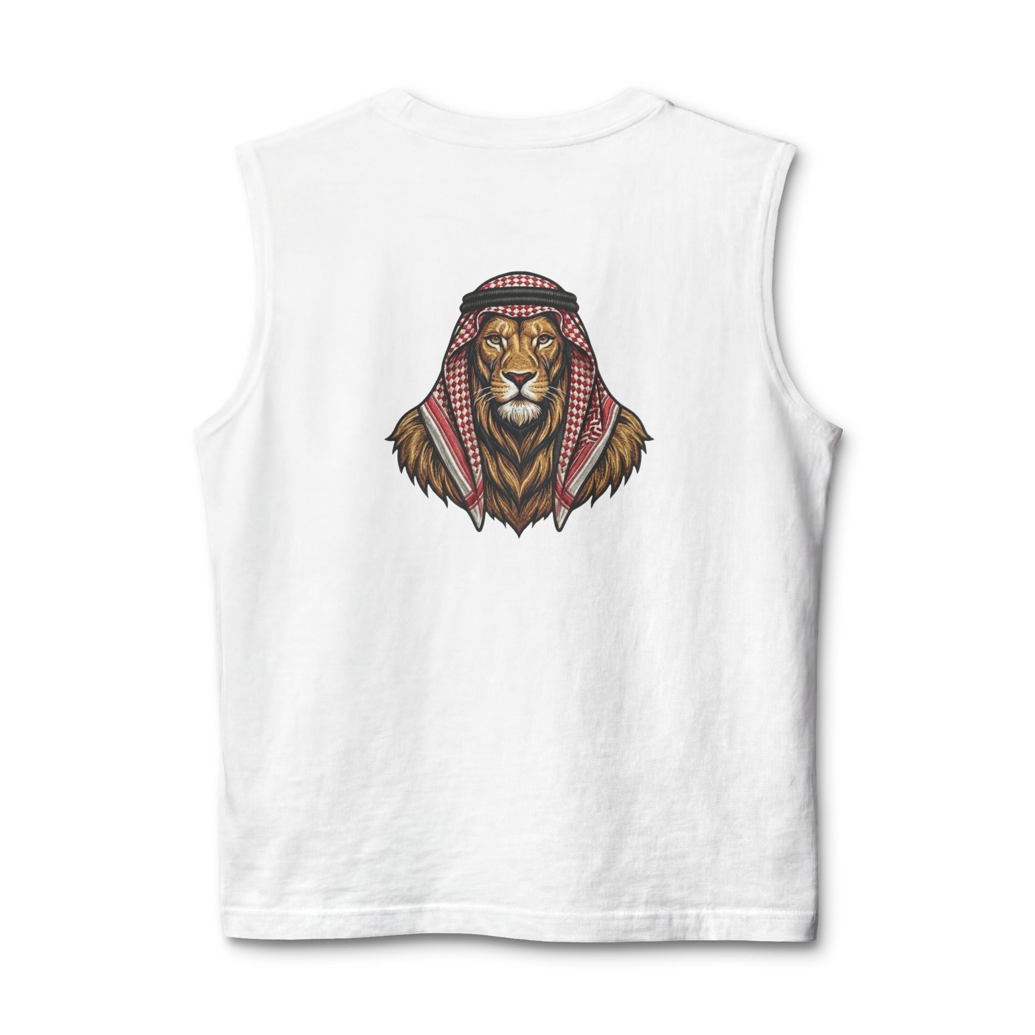 Jordan Football Crest Muscle Tank — Arabic 'الجزيرة' Soccer Emblem with Lion Back Graphic