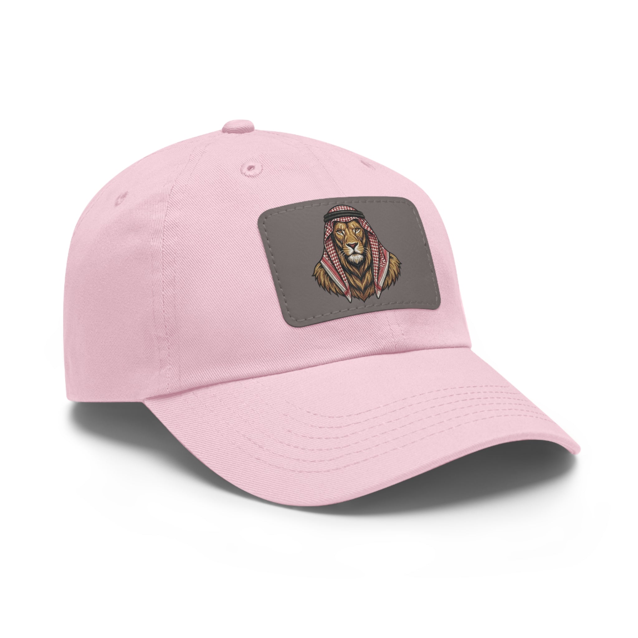 Lion in Keffiyeh Leather Patch Dad Hat — Cozy Desert Vibes, Gift for Him