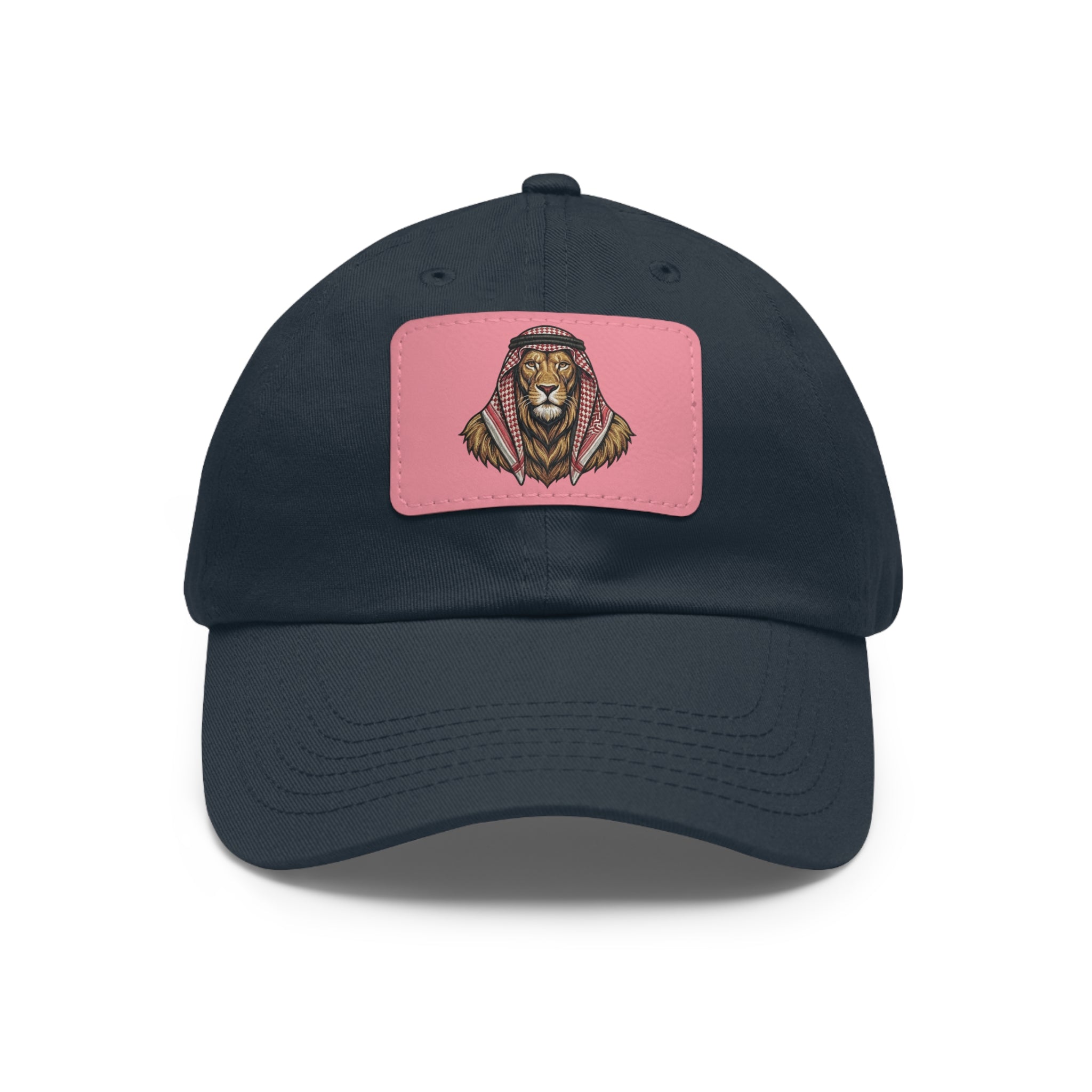 Lion in Keffiyeh Leather Patch Dad Hat — Cozy Desert Vibes, Gift for Him