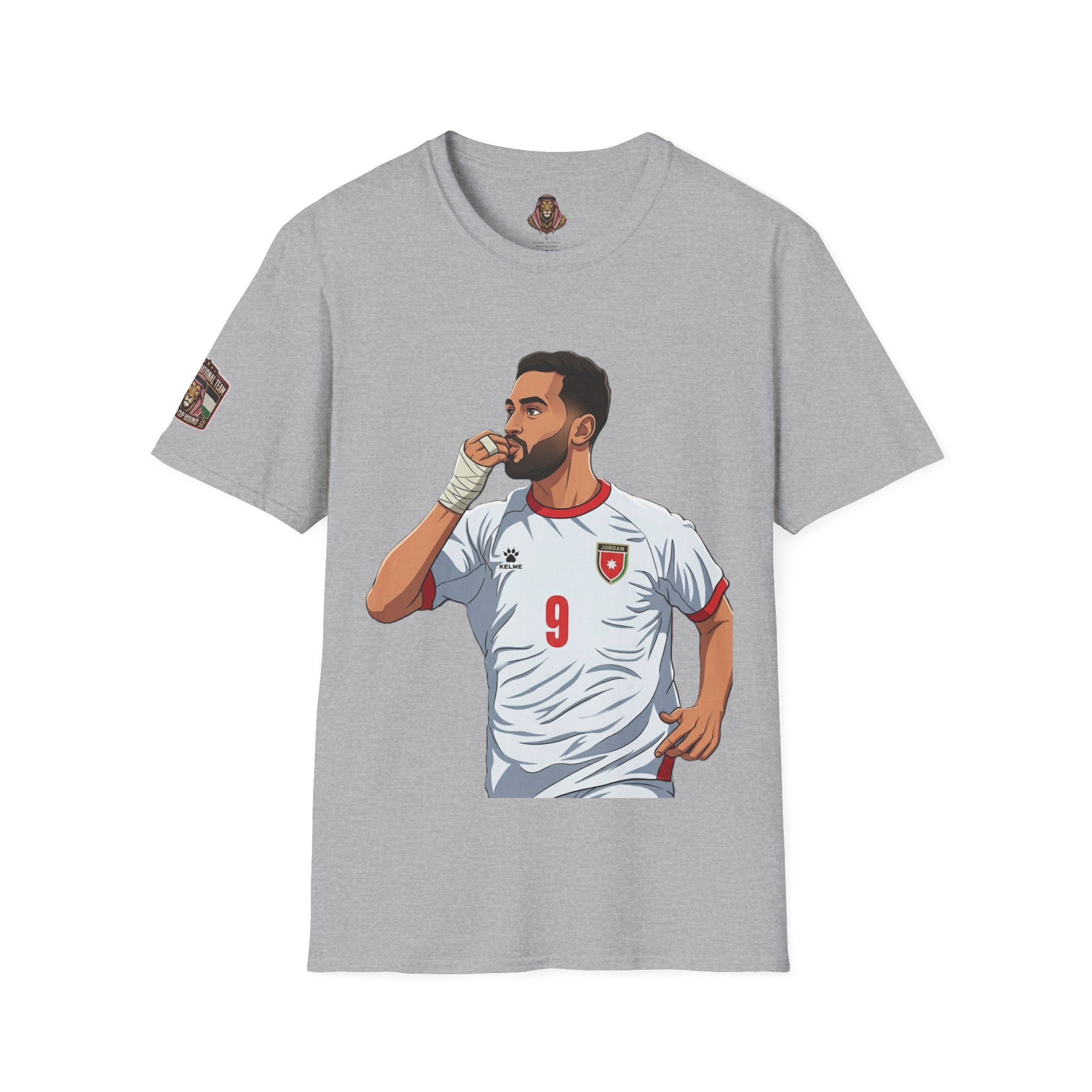 Soccer King T-Shirt — Lion with Shemagh & #9 Footballer Graphic Tee