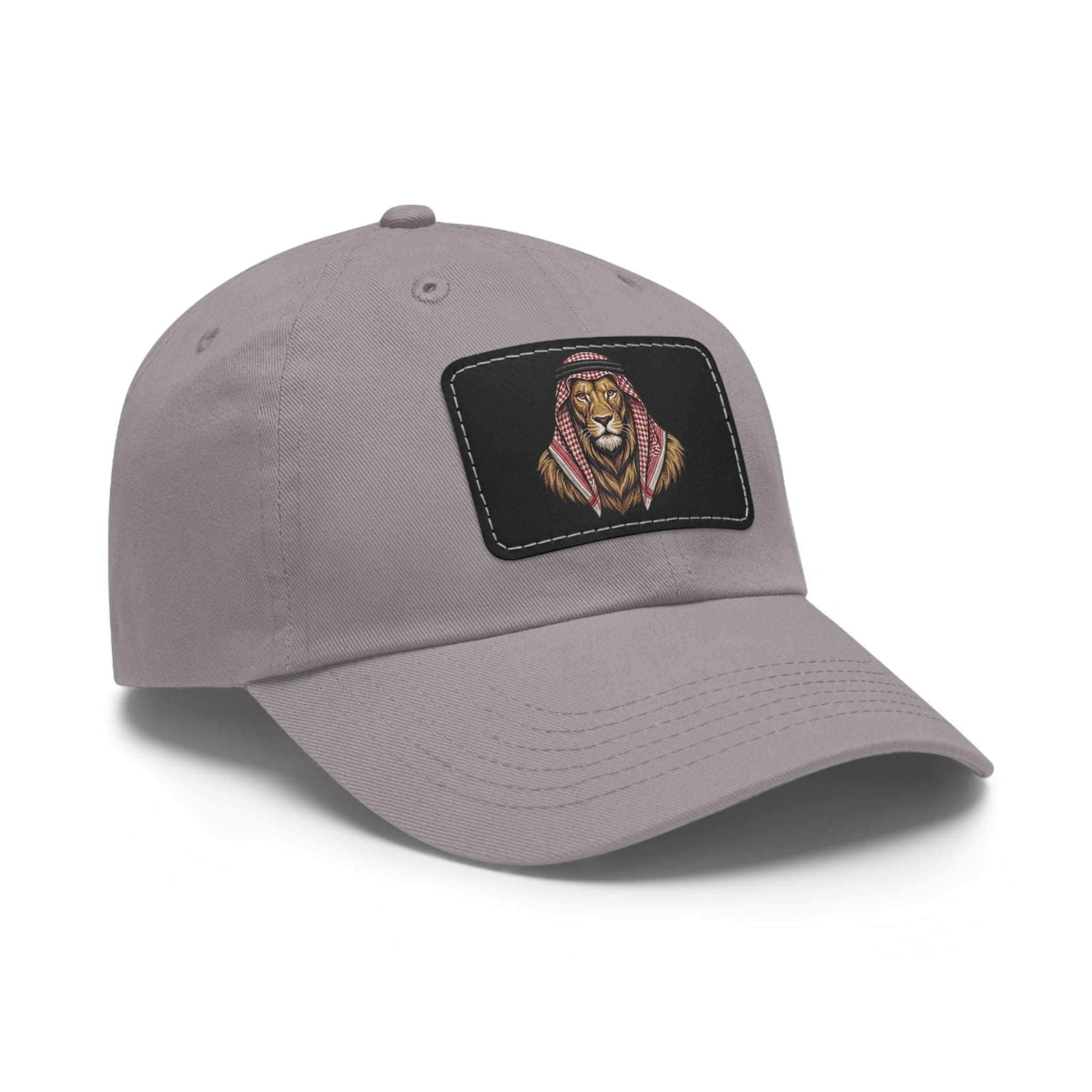 Lion in Keffiyeh Leather Patch Dad Hat — Cozy Desert Vibes, Gift for Him