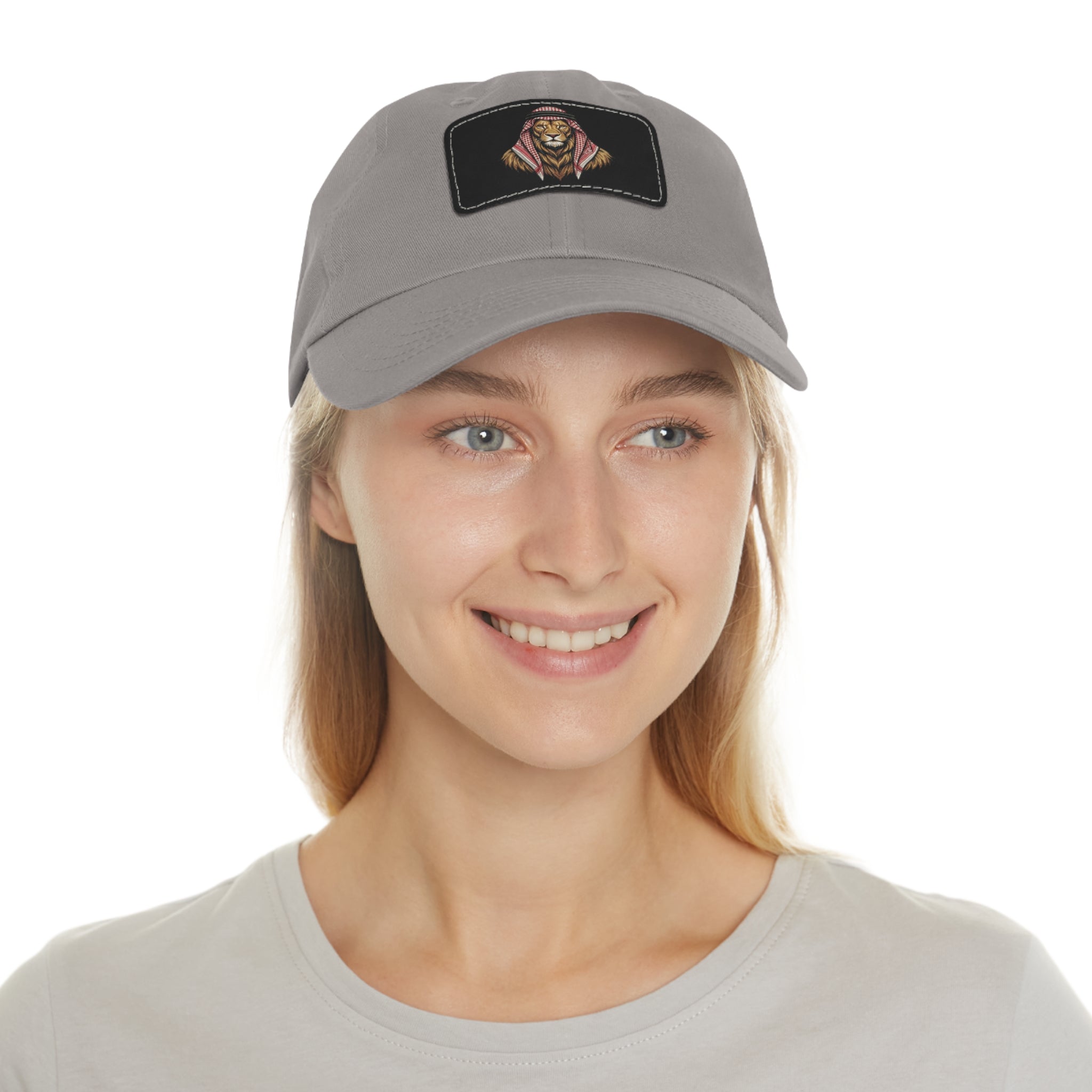Lion in Keffiyeh Leather Patch Dad Hat — Cozy Desert Vibes, Gift for Him