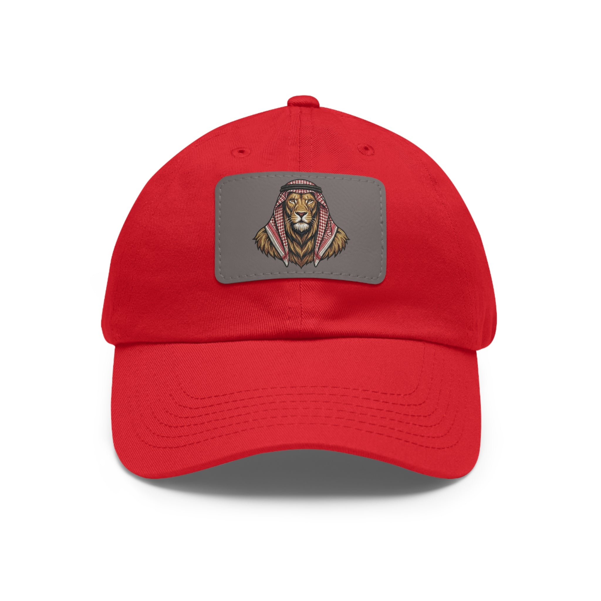 Lion in Keffiyeh Leather Patch Dad Hat — Cozy Desert Vibes, Gift for Him