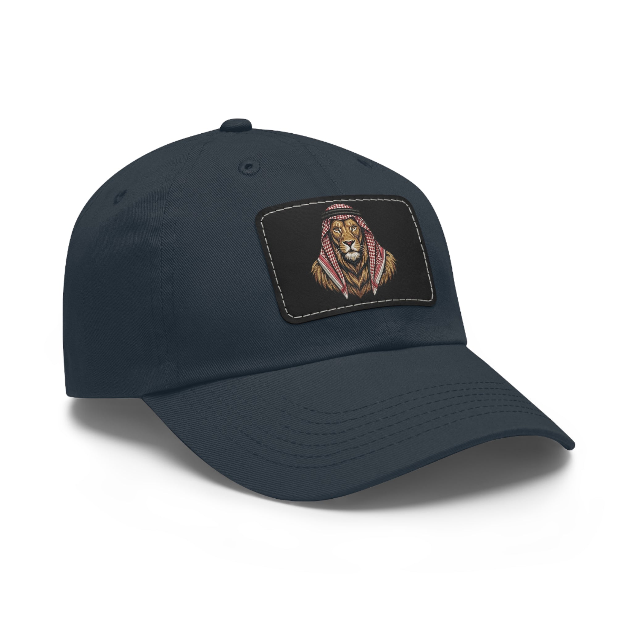 Lion in Keffiyeh Leather Patch Dad Hat — Cozy Desert Vibes, Gift for Him
