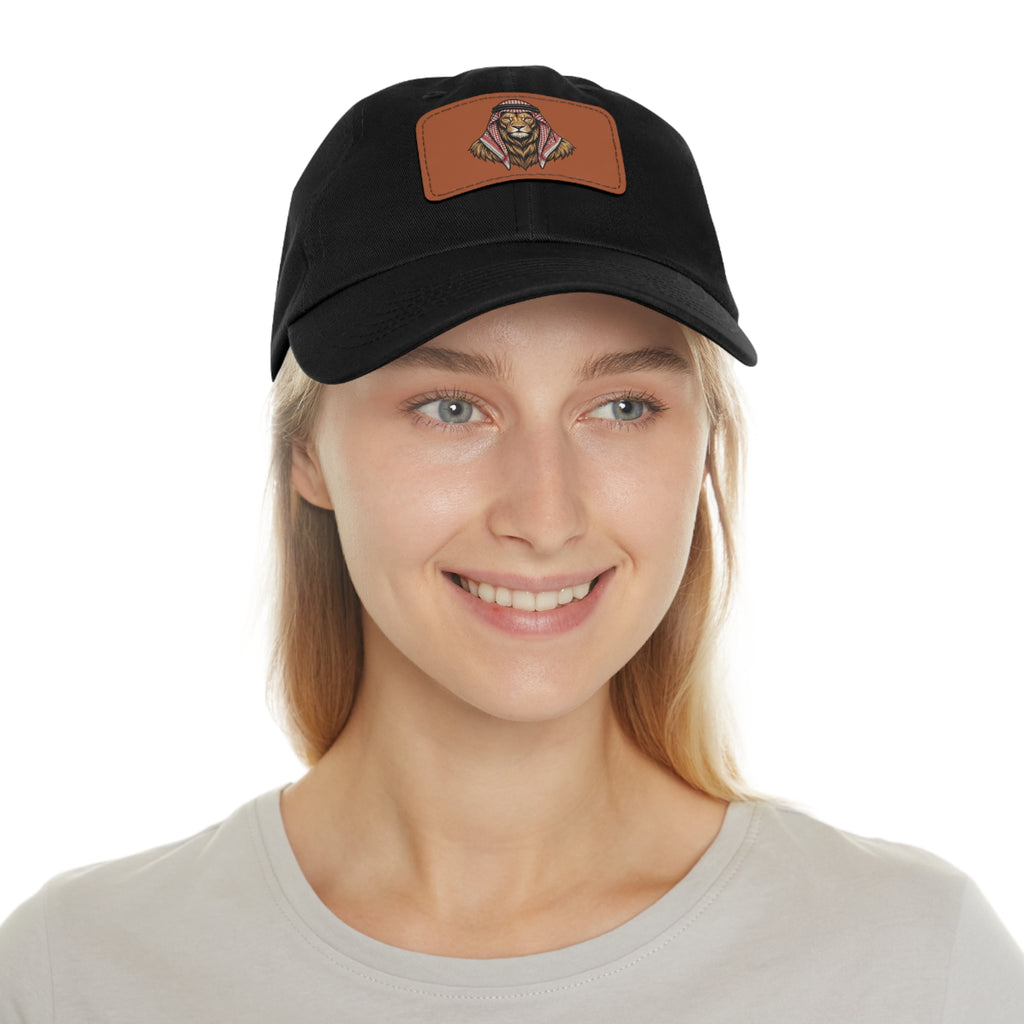 Lion in Keffiyeh Leather Patch Dad Hat — Cozy Desert Vibes, Gift for Him