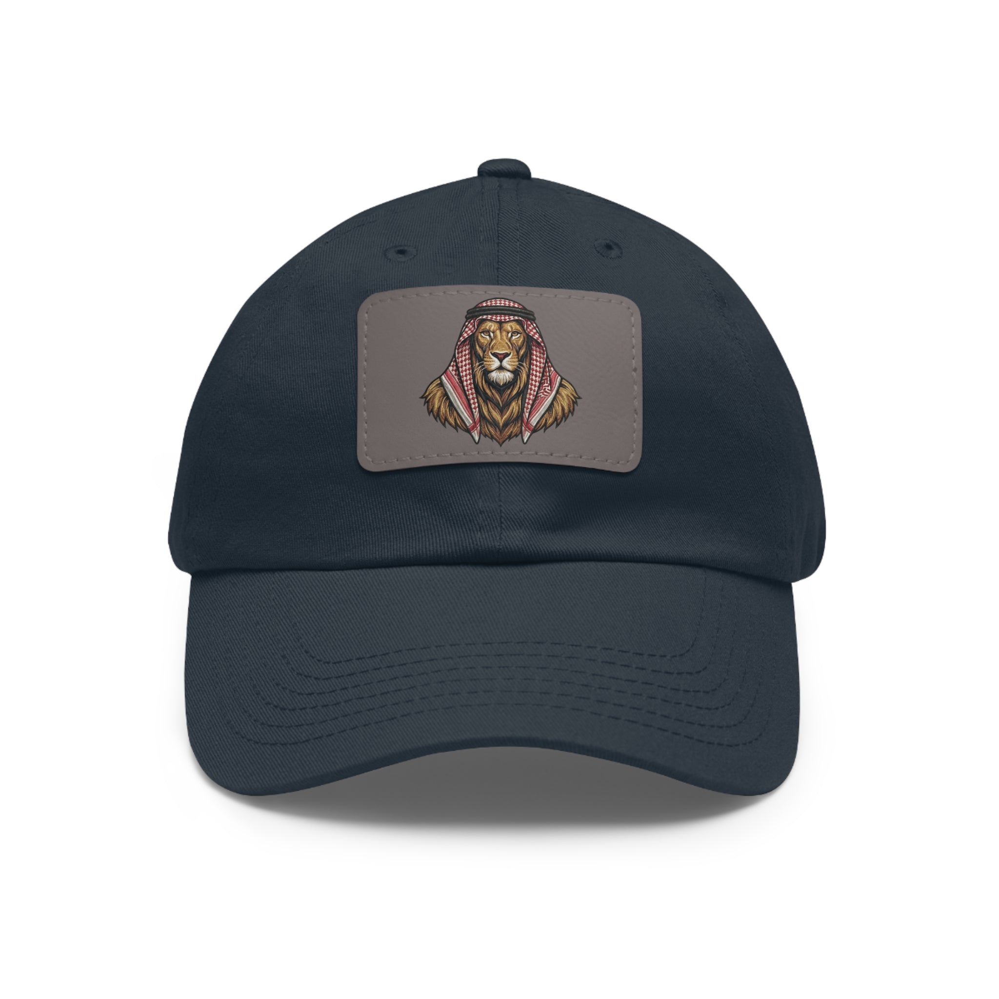 Lion in Keffiyeh Leather Patch Dad Hat — Cozy Desert Vibes, Gift for Him