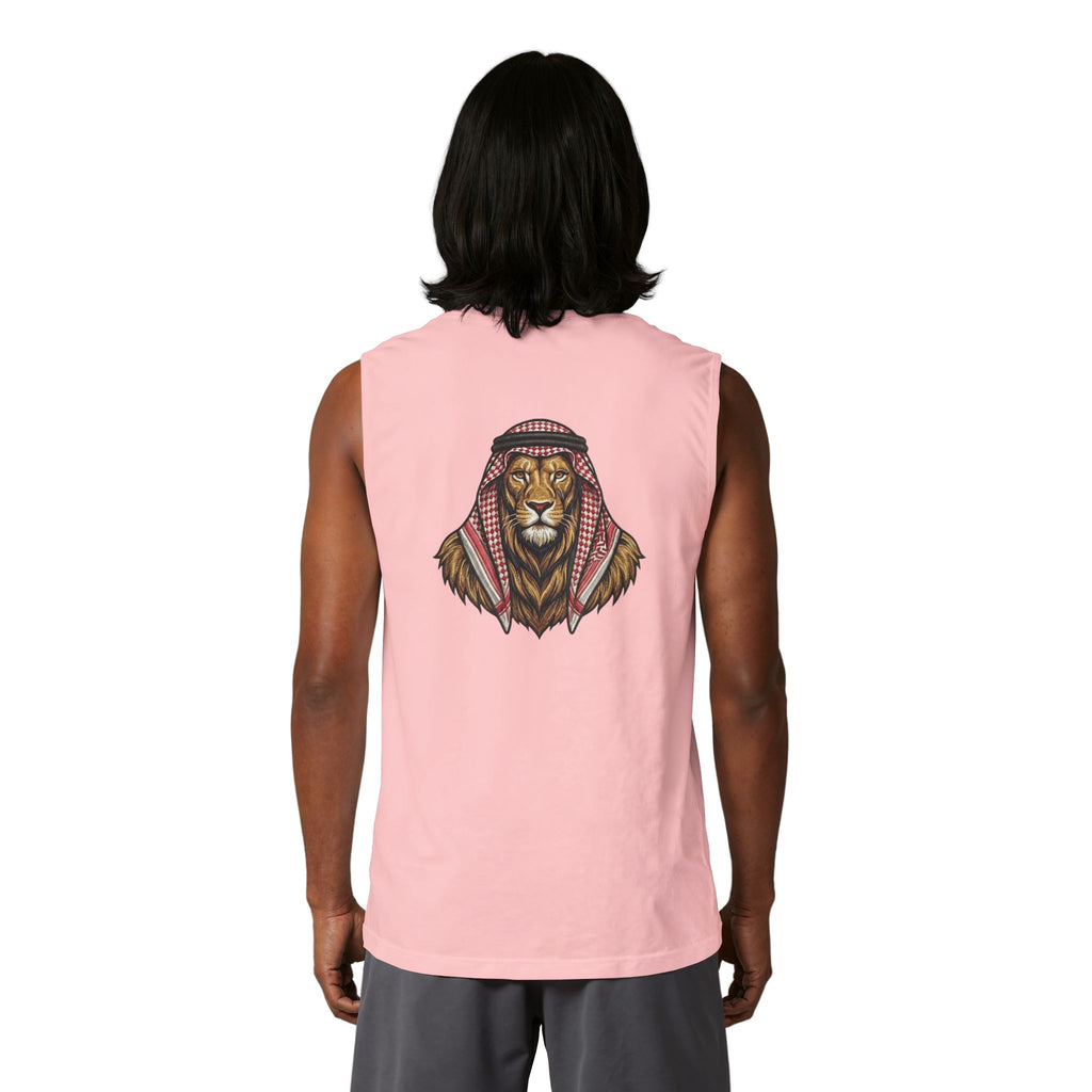 Jordan Football Crest Muscle Tank — Arabic 'الجزيرة' Soccer Emblem with Lion Back Graphic