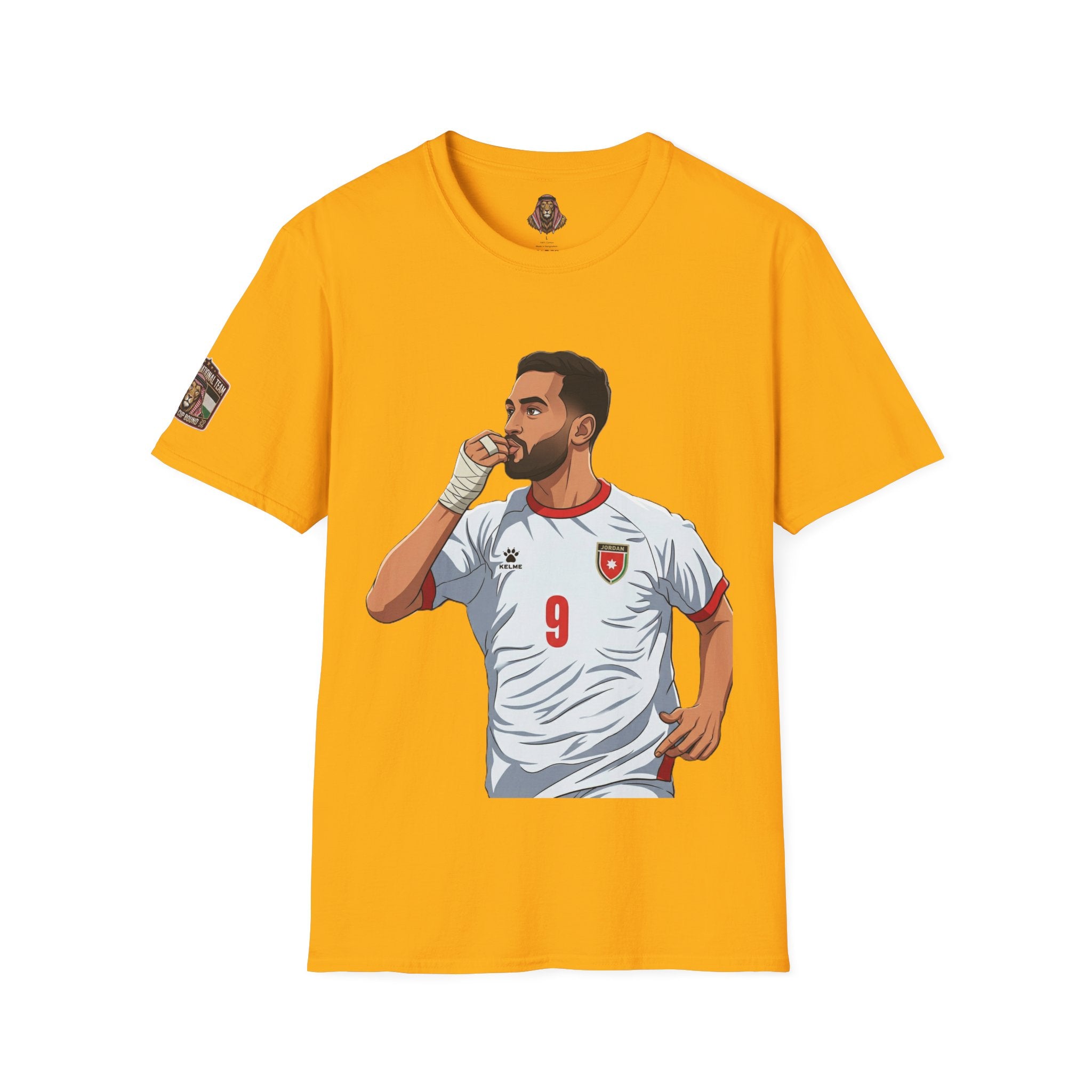 Soccer King T-Shirt — Lion with Shemagh & #9 Footballer Graphic Tee