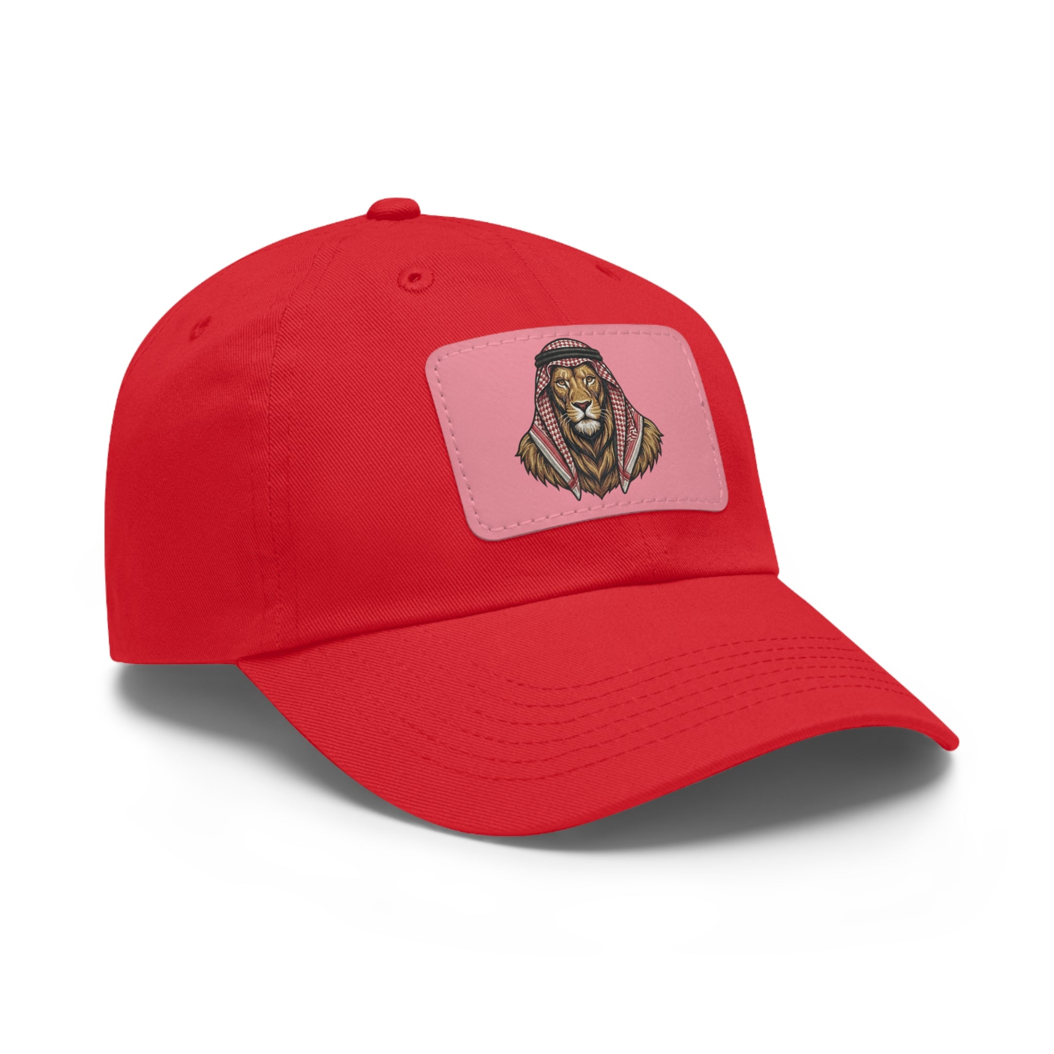 Lion in Keffiyeh Leather Patch Dad Hat — Cozy Desert Vibes, Gift for Him