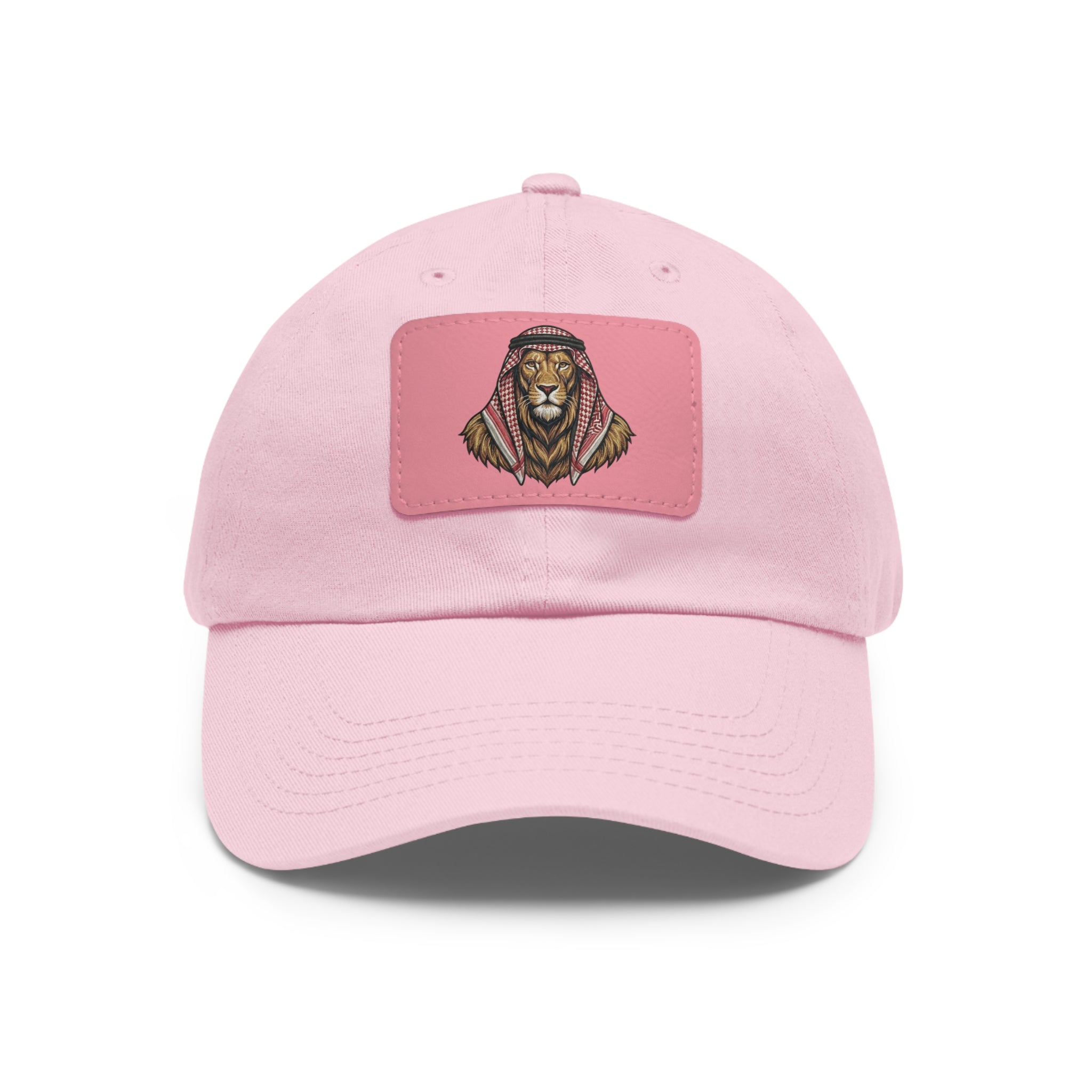 Lion in Keffiyeh Leather Patch Dad Hat — Cozy Desert Vibes, Gift for Him